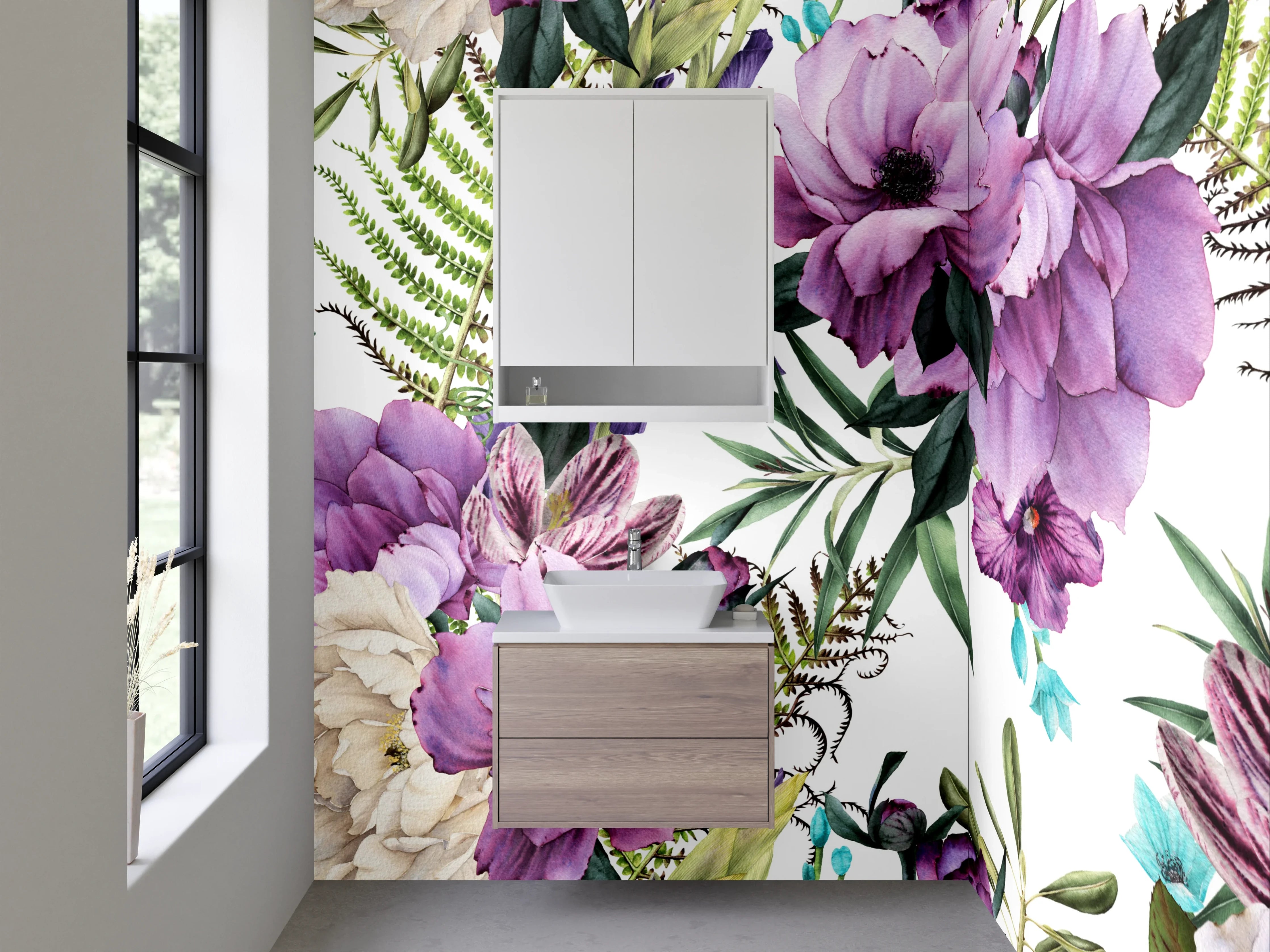 Waschbecken-Rückwand - Aquarell Blumen Lila Beige