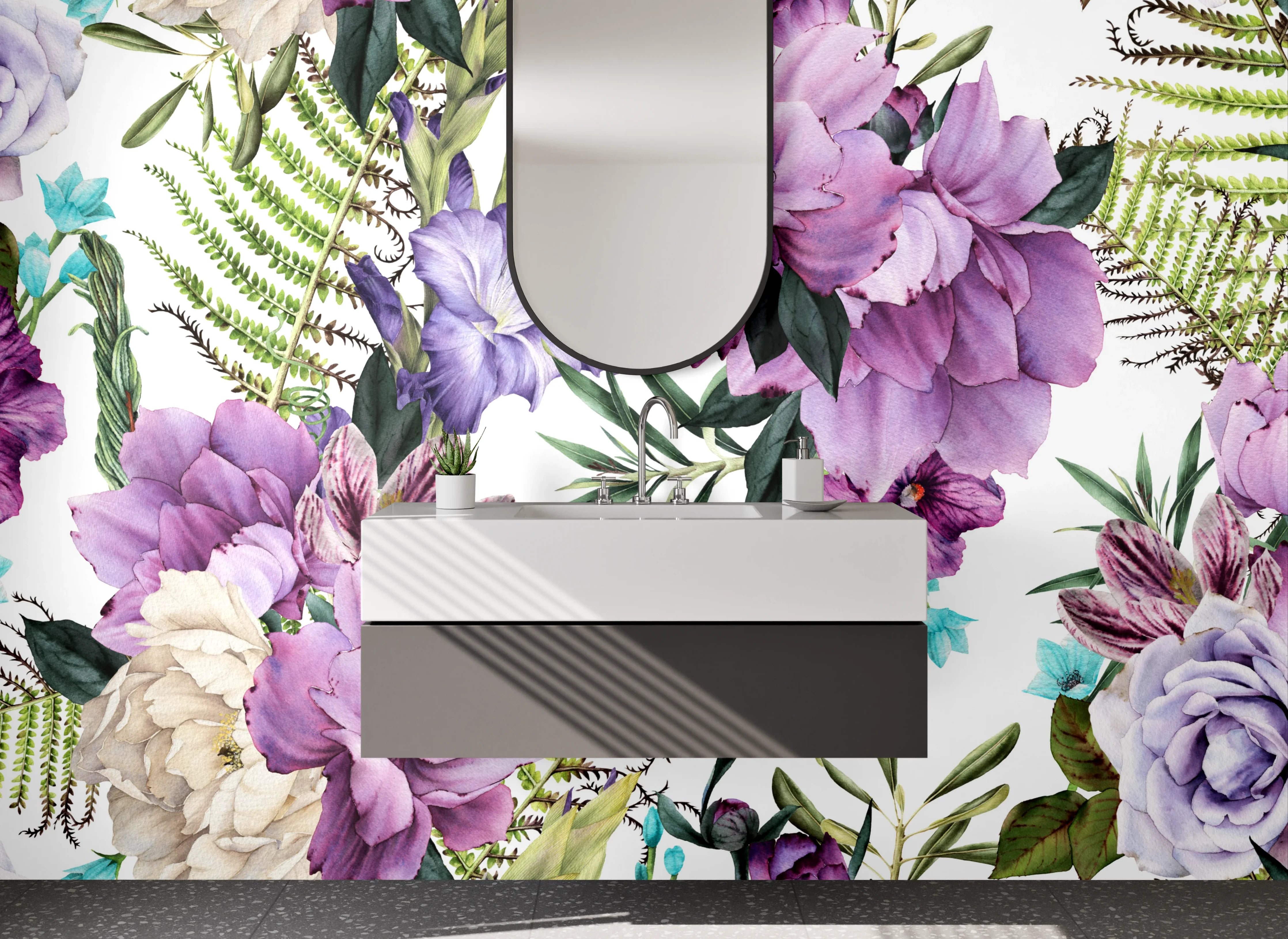 Waschbecken-Rückwand - Aquarell Blumen Lila Beige