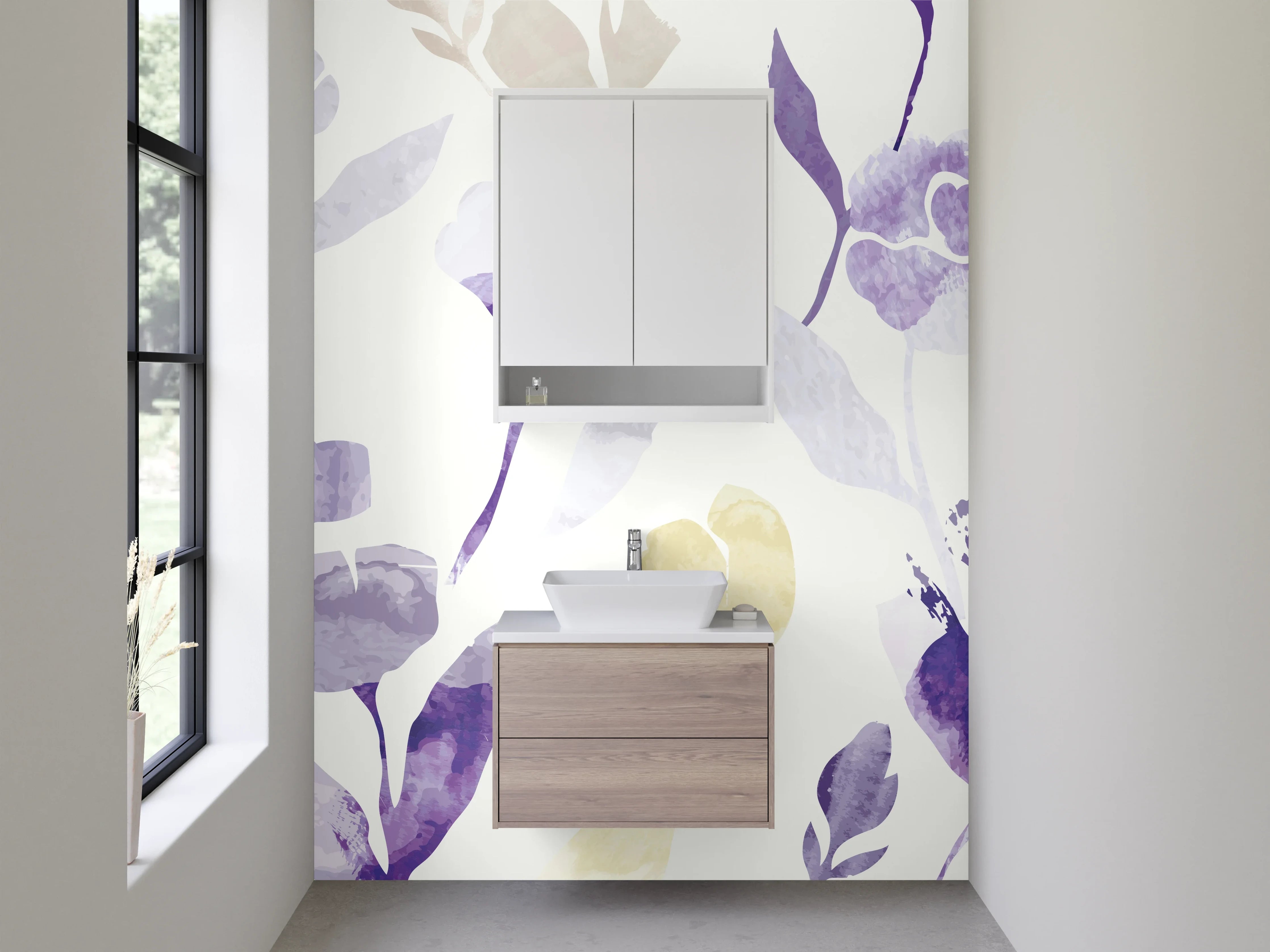 Waschbecken-Rückwand - Aquarell Blumen Pastell Lila Beige