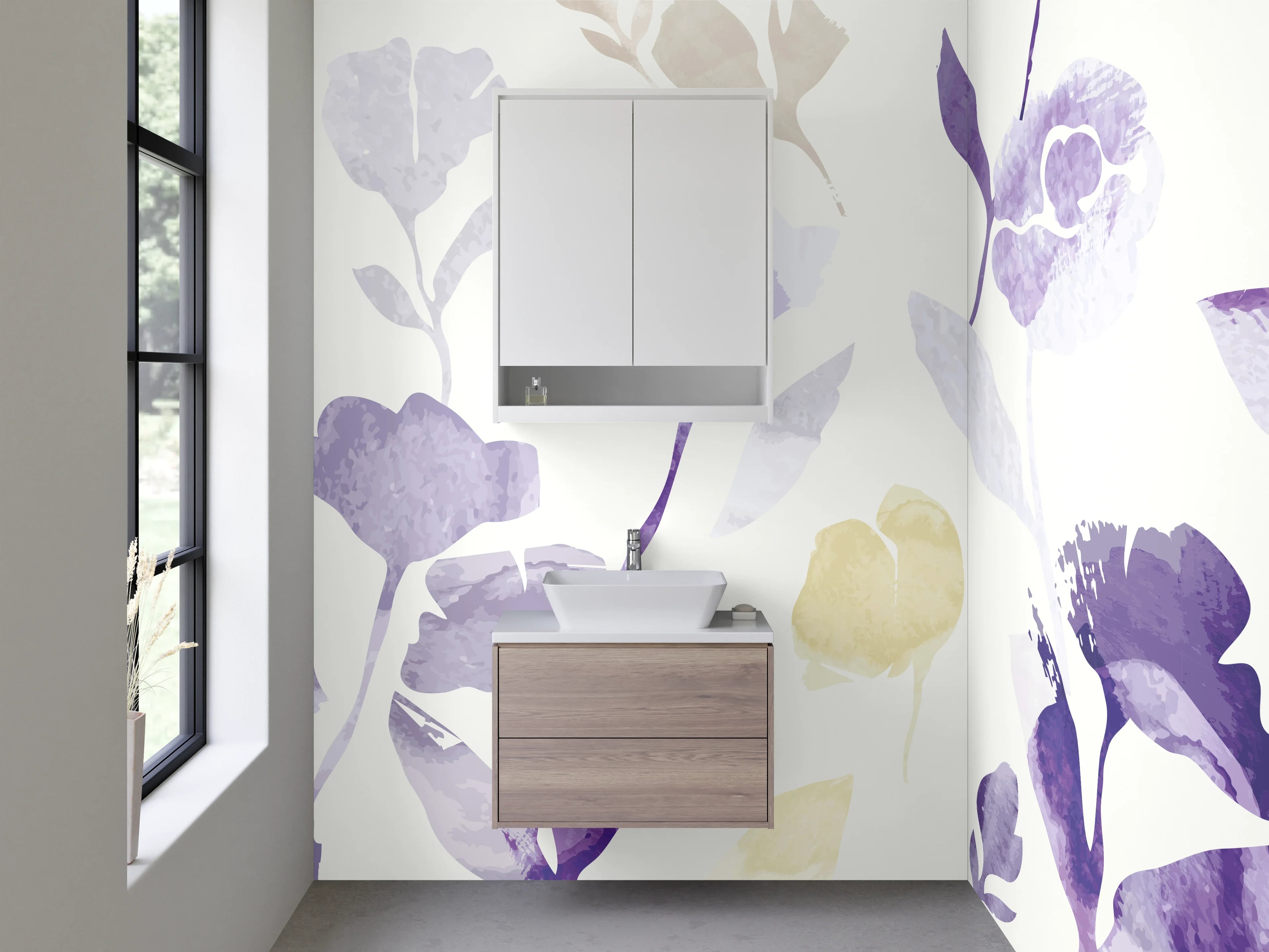 Waschbecken-Rückwand - Aquarell Blumen Pastell Lila Beige