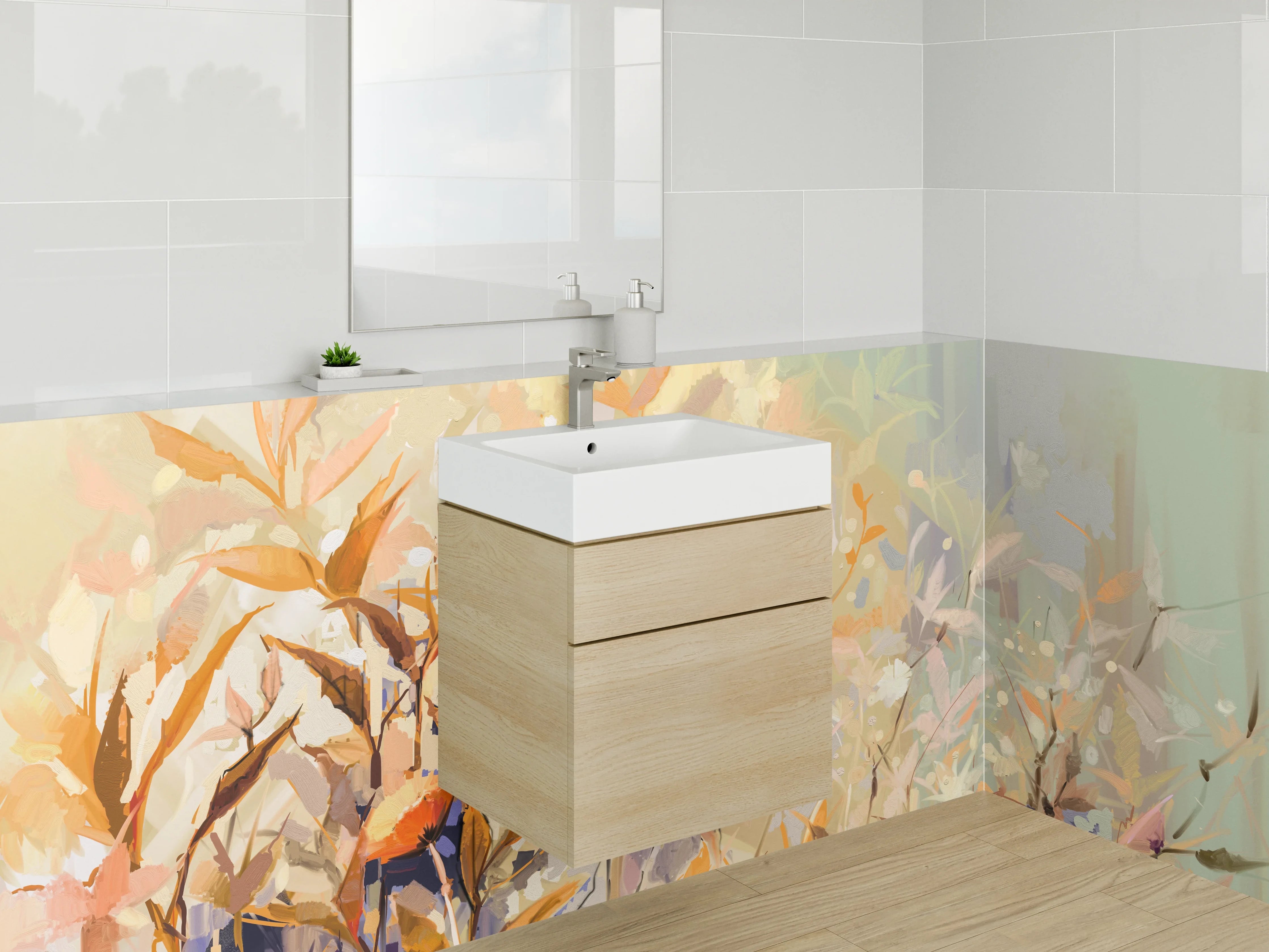 Waschbecken-Rückwand - Aquarell Blumen Pflanzen Illustration