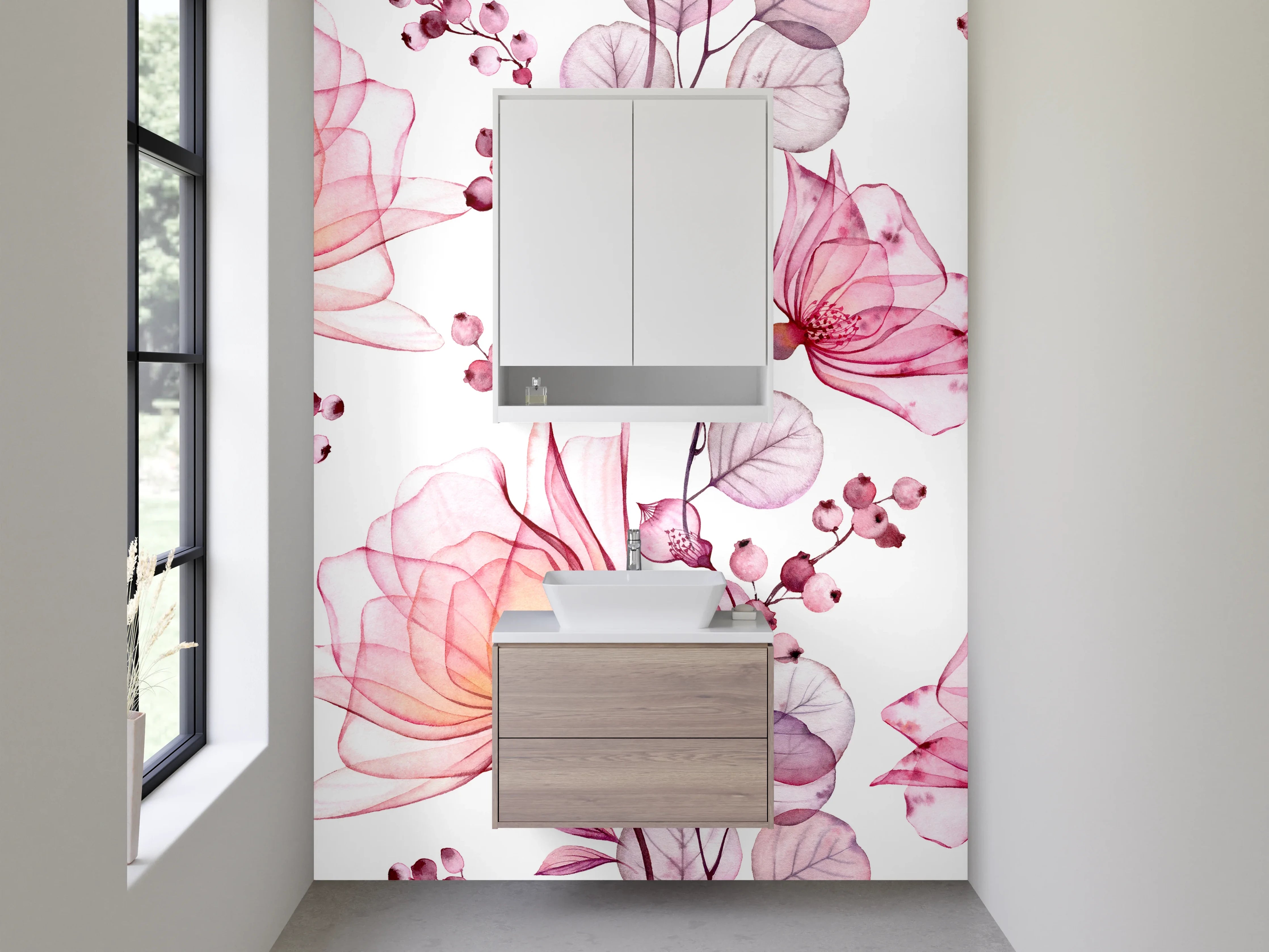 Waschbecken-Rückwand - Aquarell Blumen Rosa Design