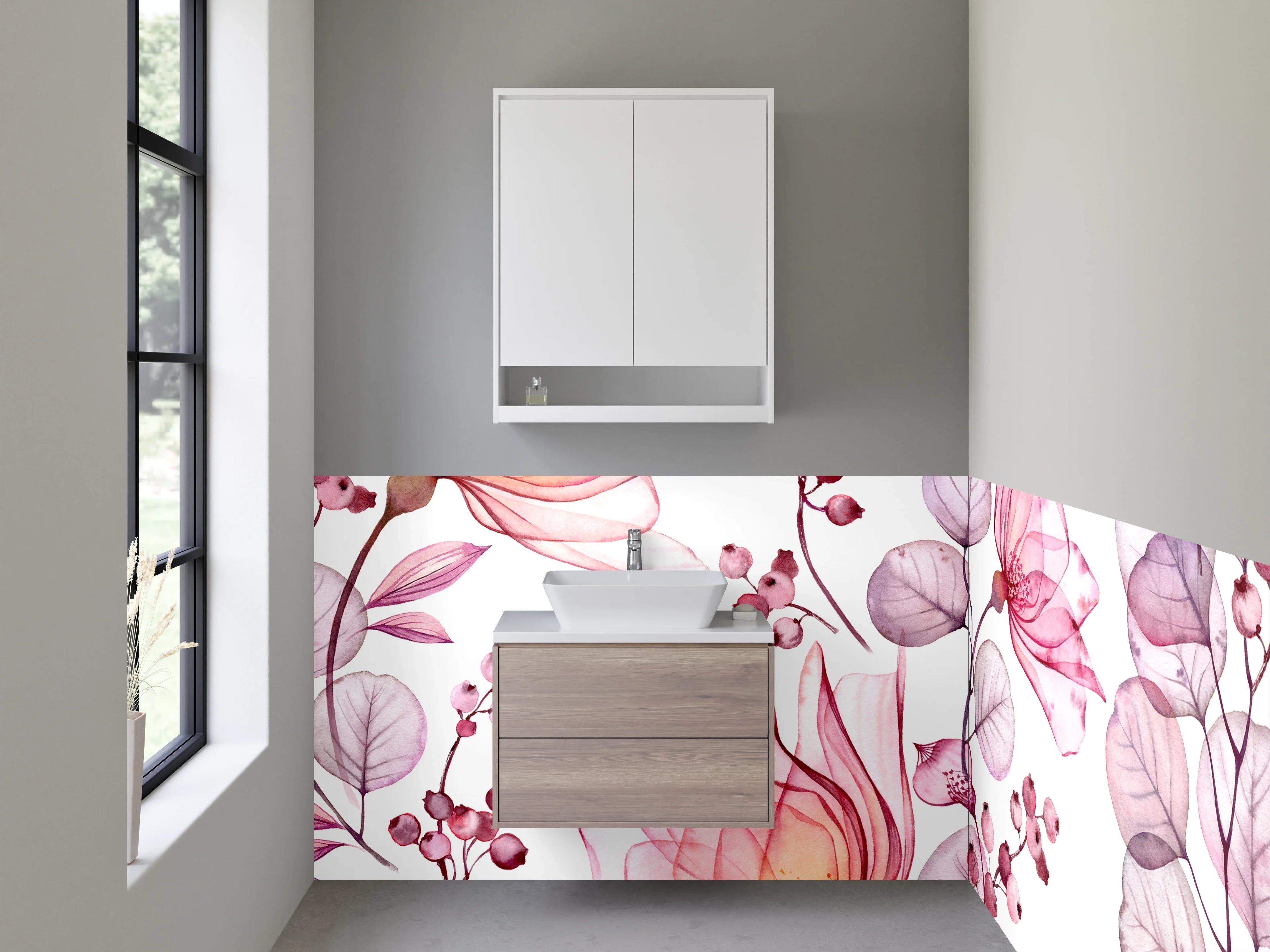 Waschbecken-Rückwand - Aquarell Blumen Rosa Design