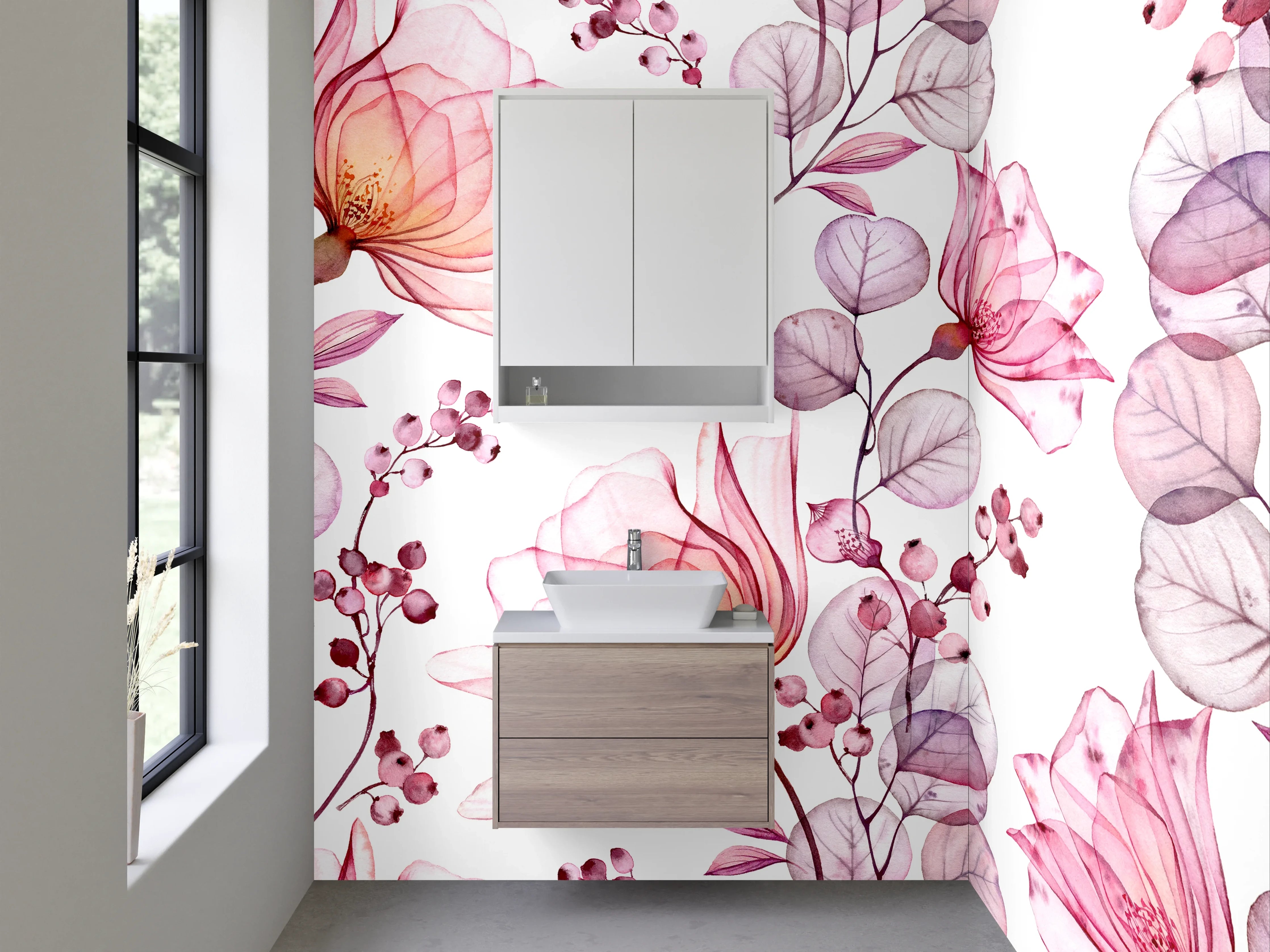 Waschbecken-Rückwand - Aquarell Blumen Rosa Design