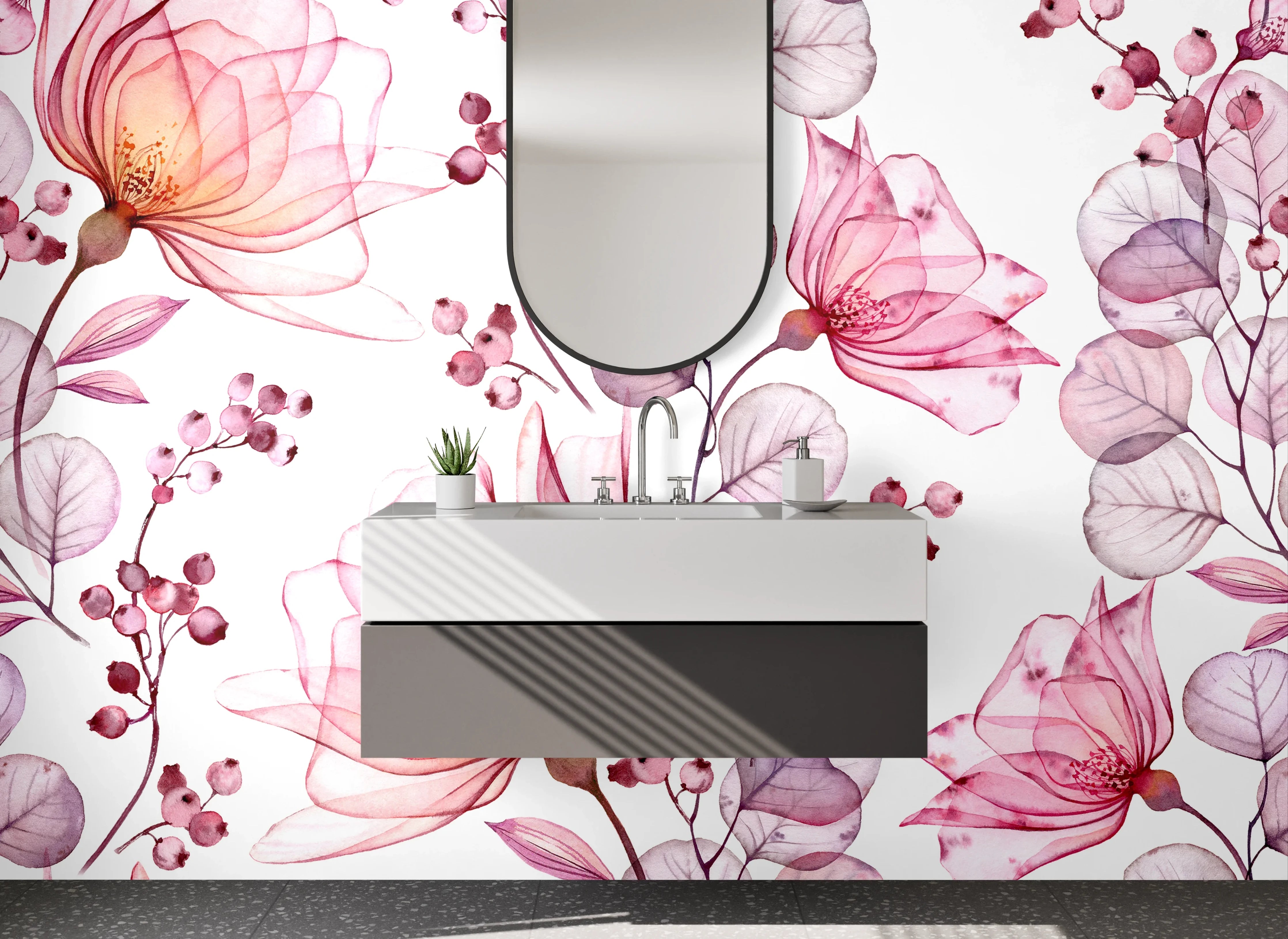 Waschbecken-Rückwand - Aquarell Blumen Rosa Design