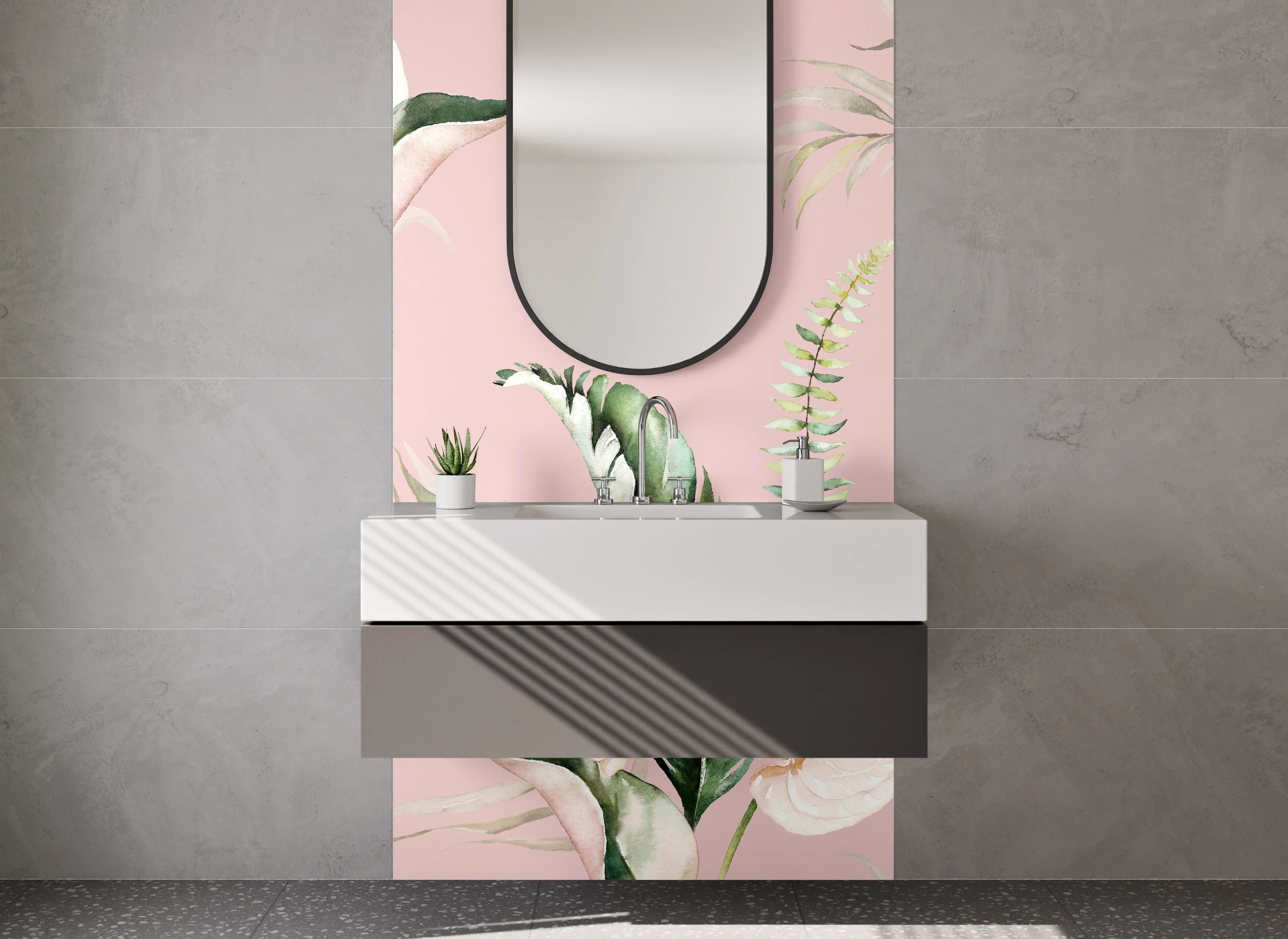Waschbecken-Rückwand - Aquarell Blumen Tropisch Rosa