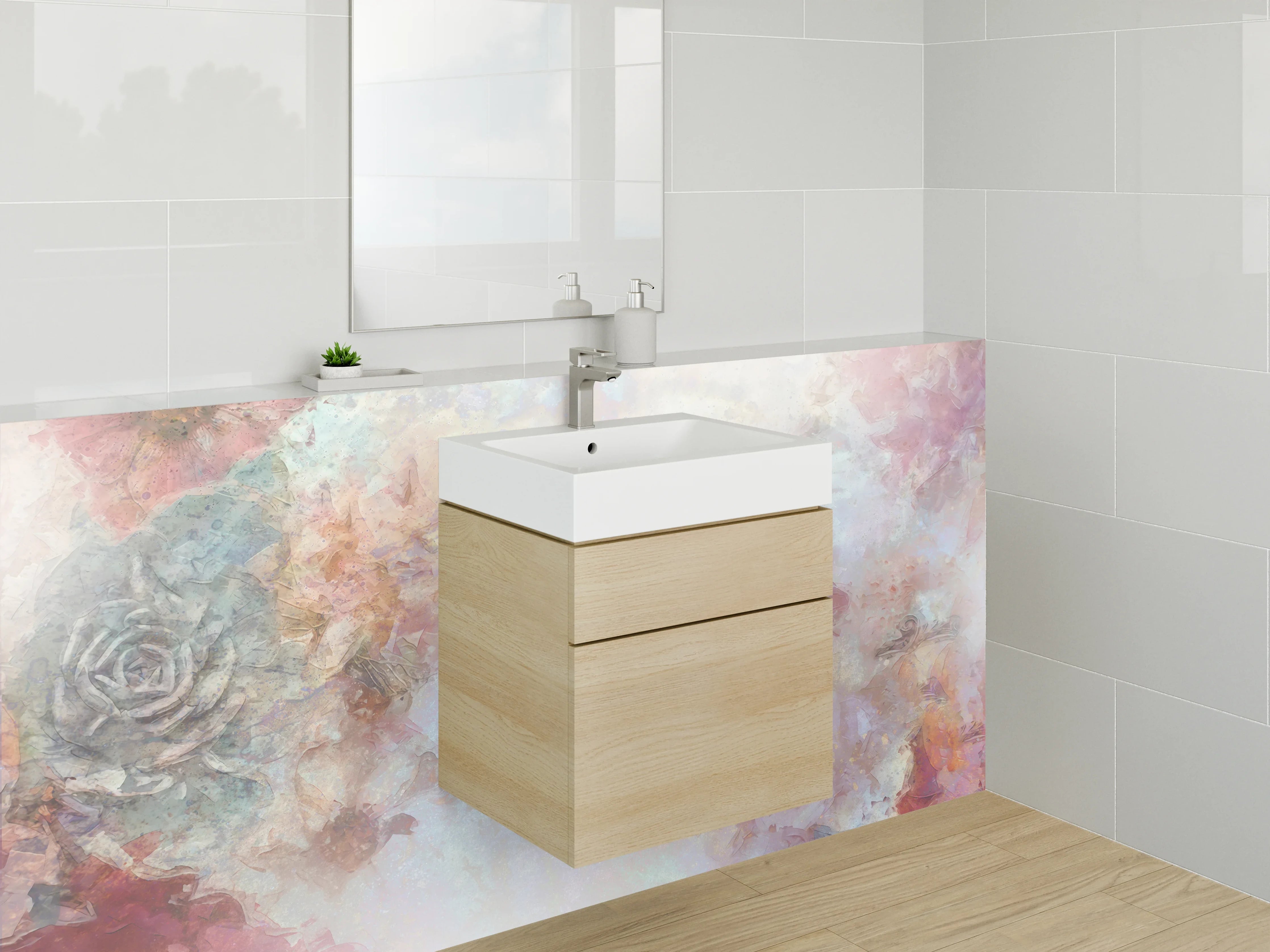 Waschbecken-Rückwand - Aquarell Blumen Vintage Pastell