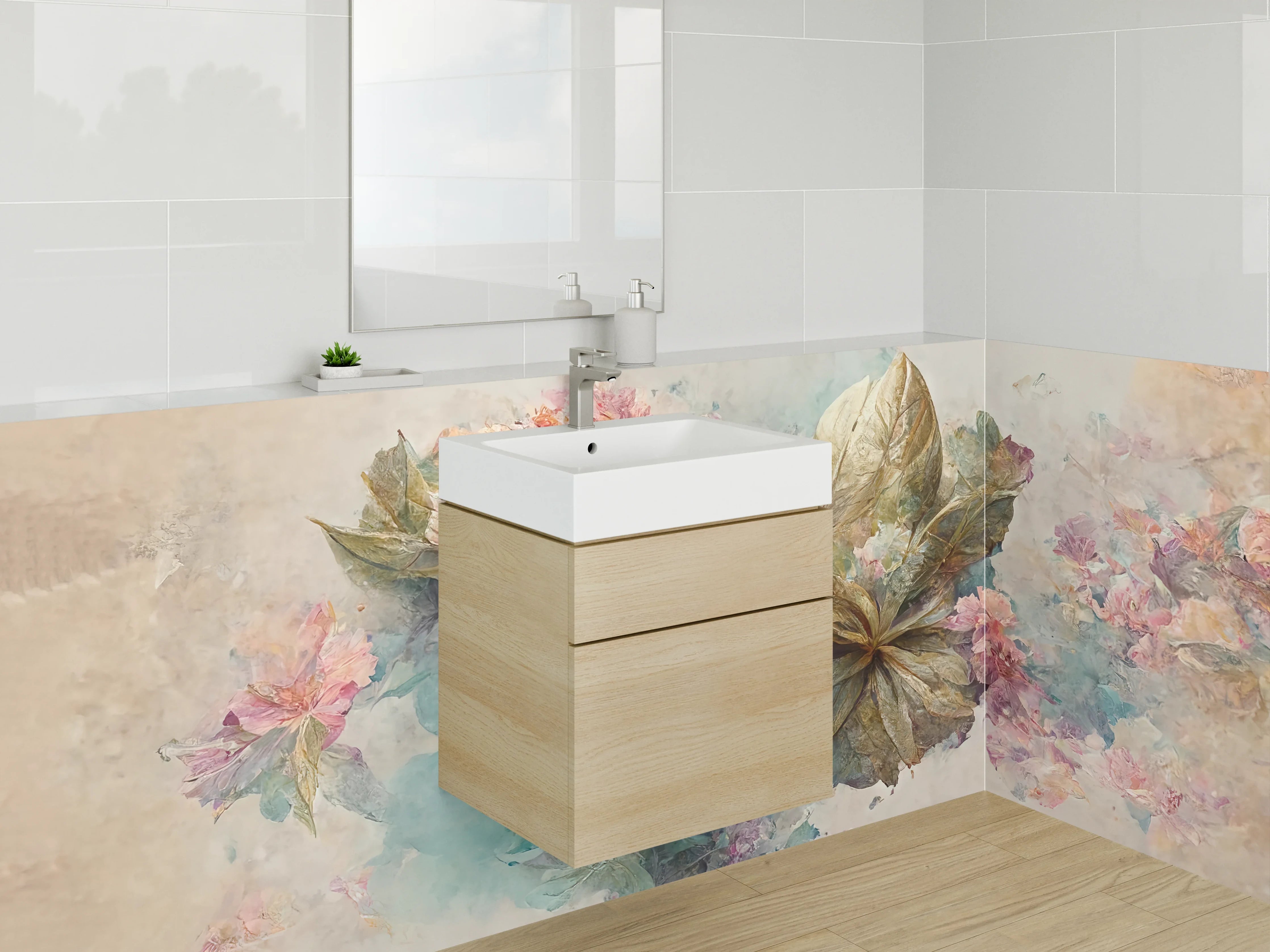 Waschbecken-Rückwand - Aquarell Blumen & Blätter Kunst
