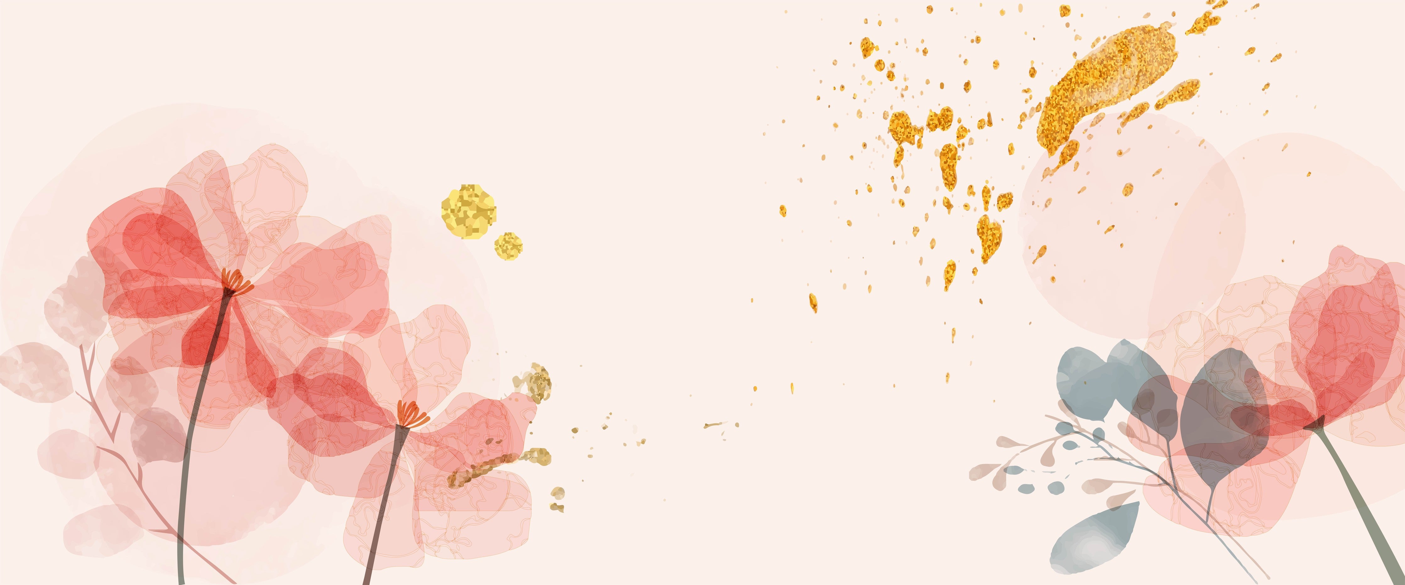 Waschbecken-Rückwand-Aquarell Blumen & Goldspritzer Kunst