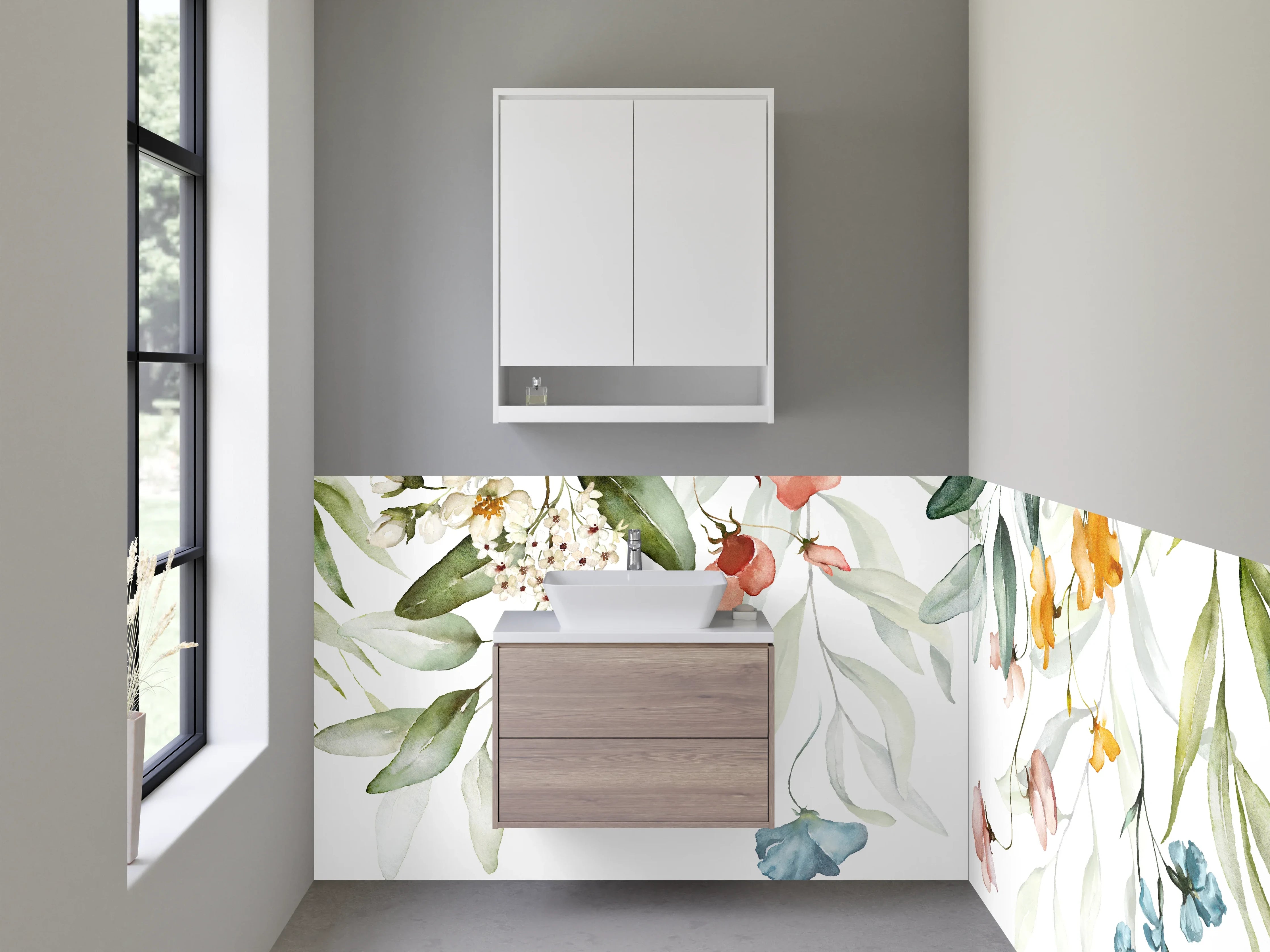 Waschbecken-Rückwand - Aquarell Blumen & Pflanzen Design