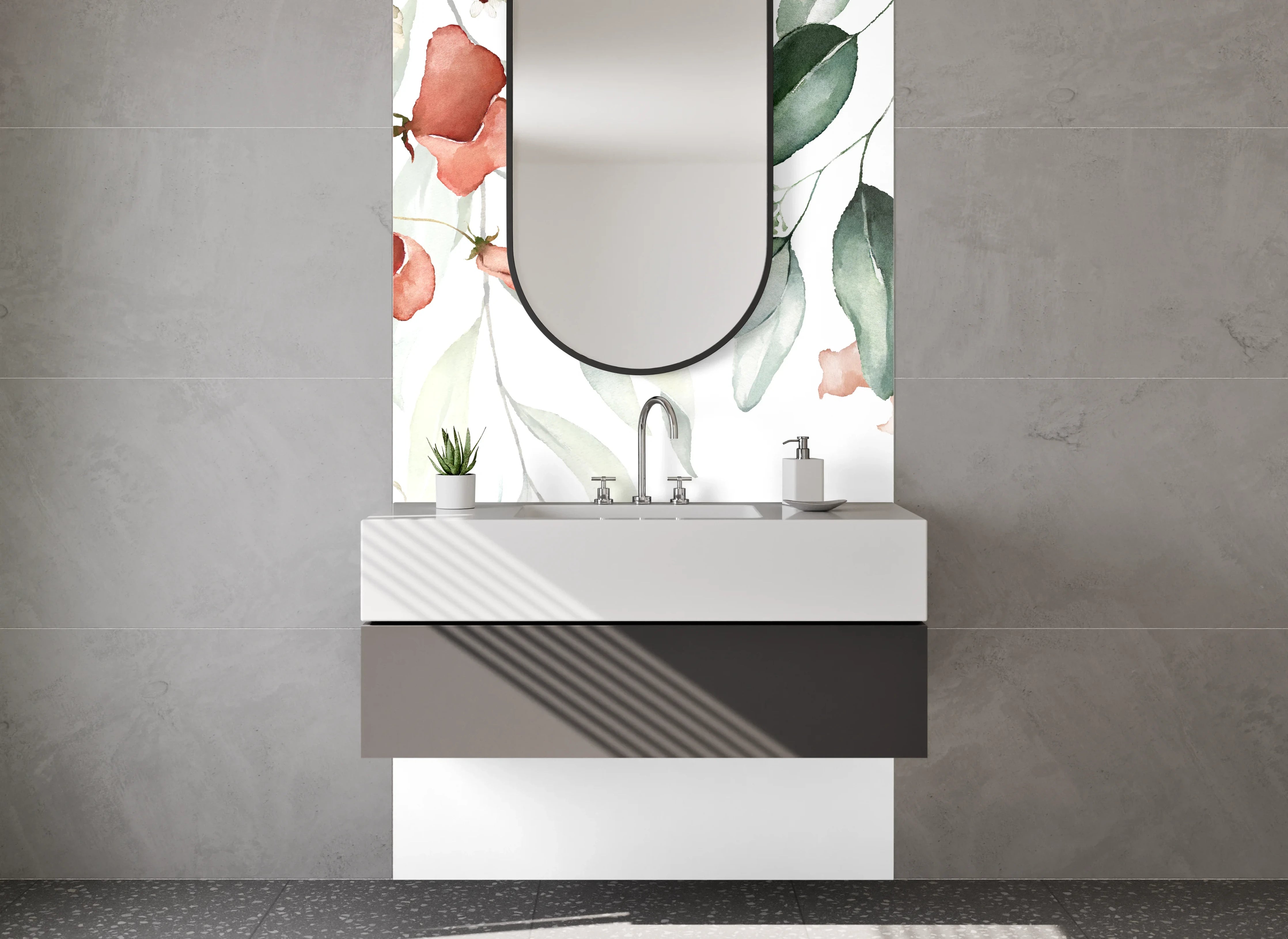 Waschbecken-Rückwand - Aquarell Blumen & Pflanzen Design