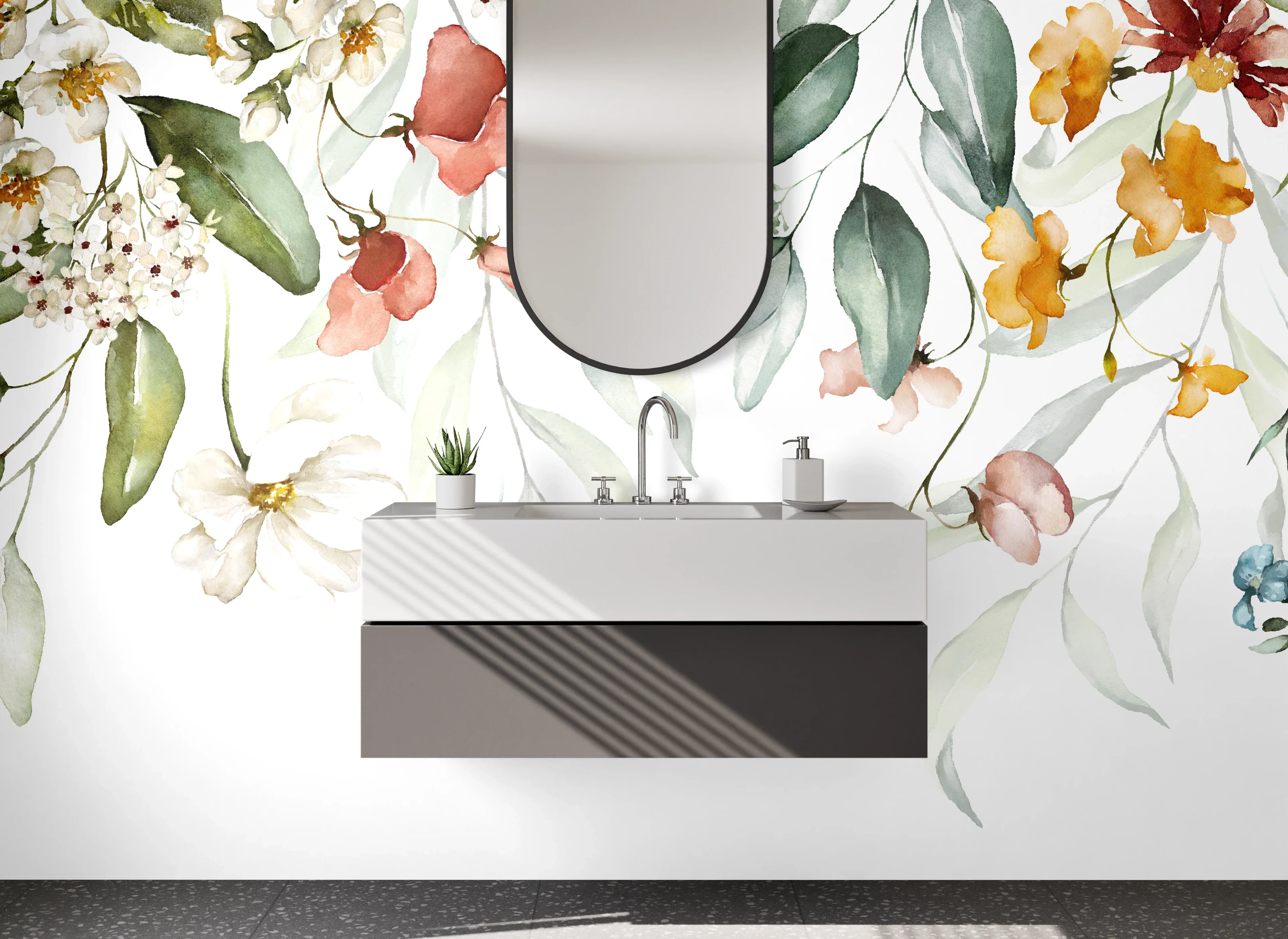 Waschbecken-Rückwand - Aquarell Blumen & Pflanzen Design