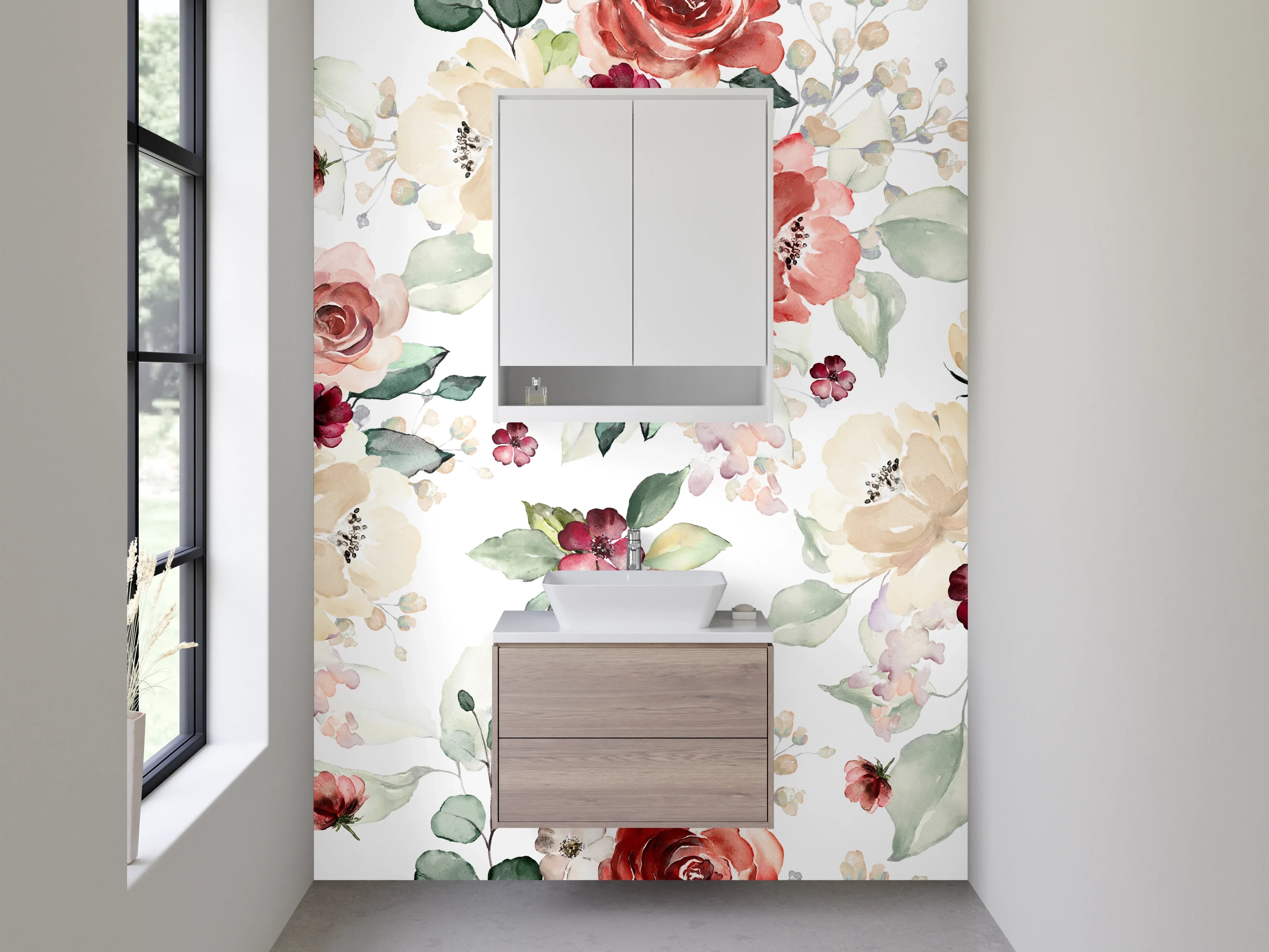Waschbecken-Rückwand - Aquarell Blumenmuster Rosa Beige