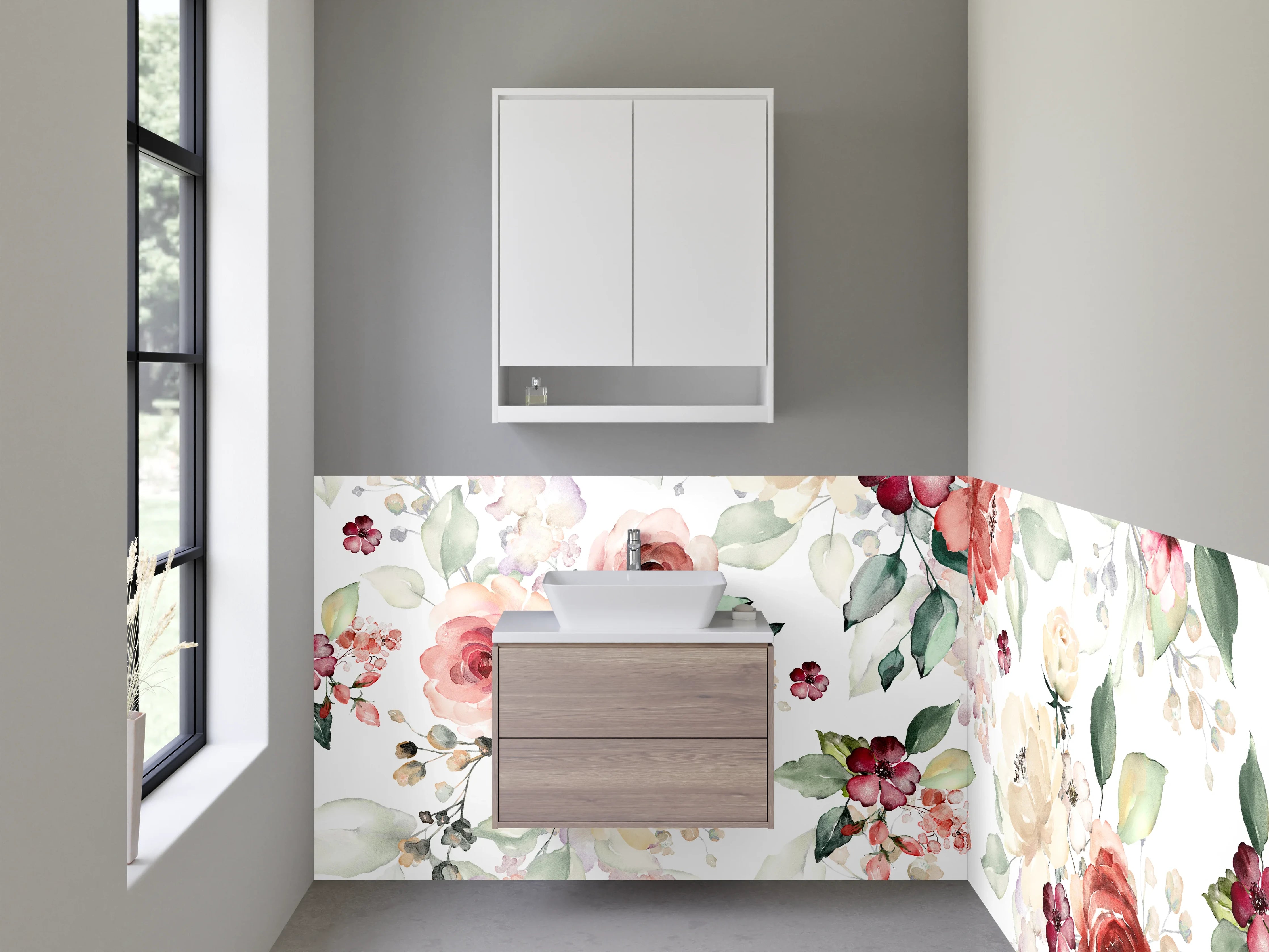 Waschbecken-Rückwand - Aquarell Blumenmuster Rosa Beige