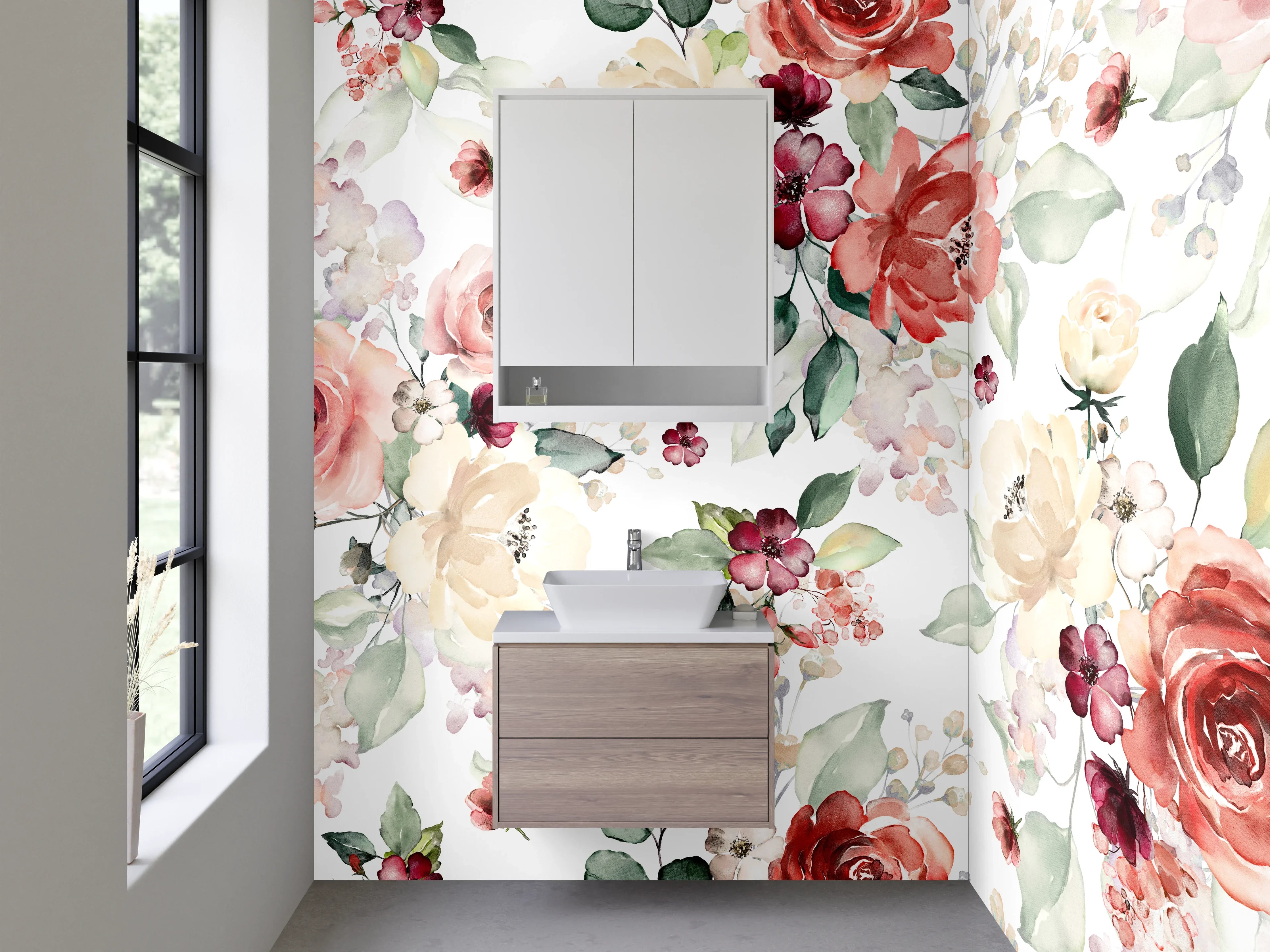 Waschbecken-Rückwand - Aquarell Blumenmuster Rosa Beige
