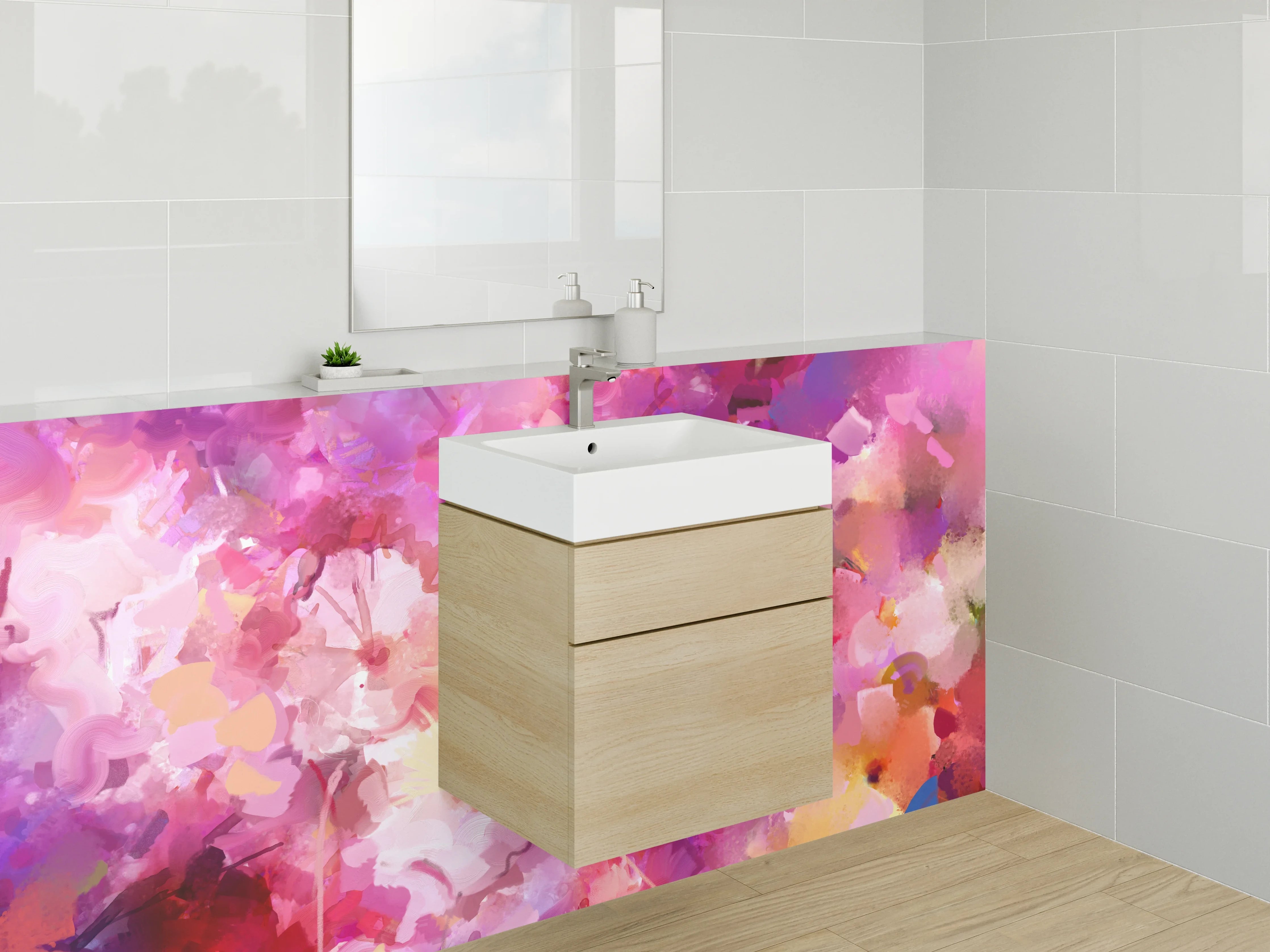 Waschbecken-Rückwand - Aquarell Blumenpracht Pink Rosa Gelb