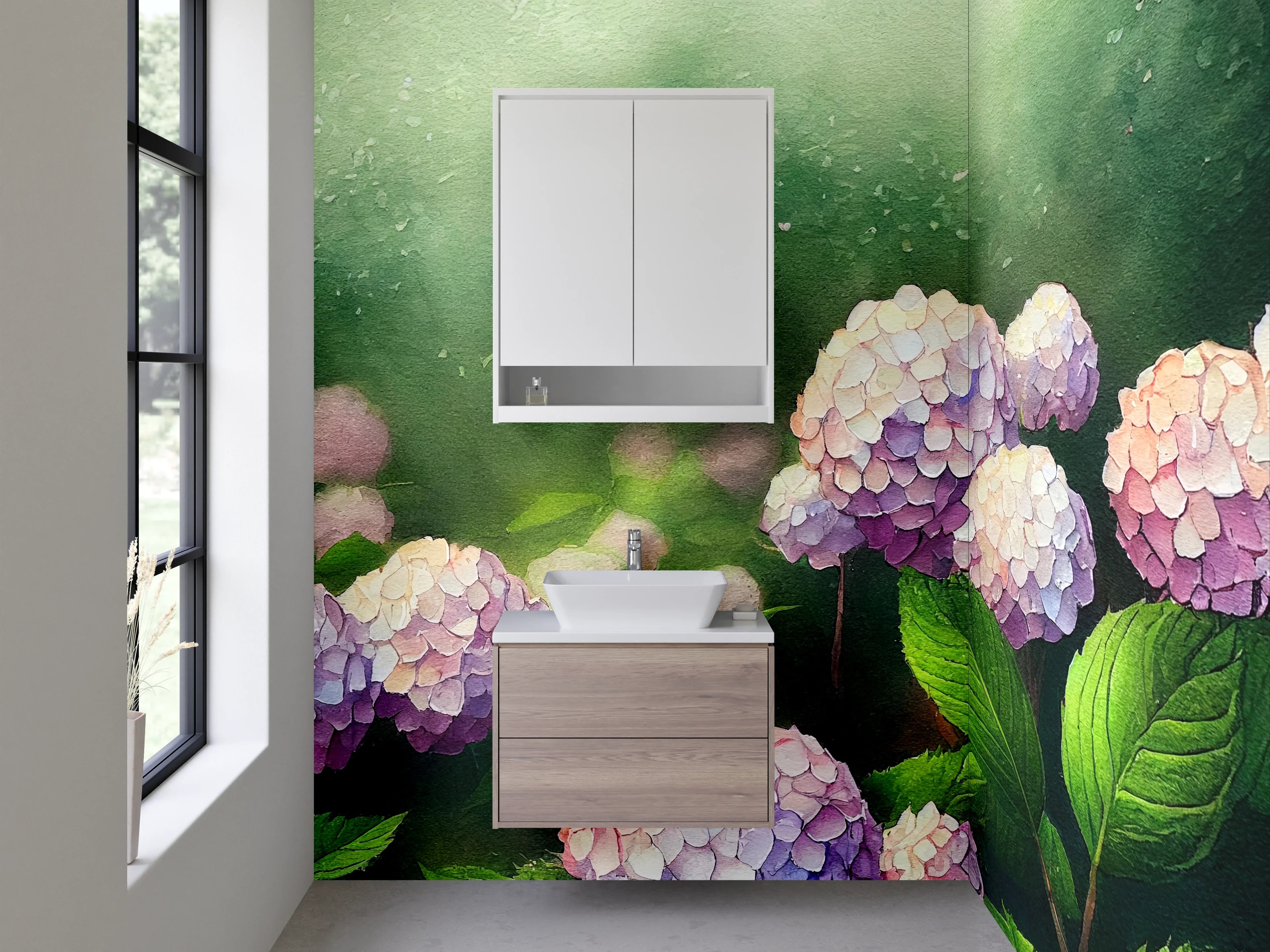 Waschbecken-Rückwand - Aquarell Hortensien Blumen Stilvoll