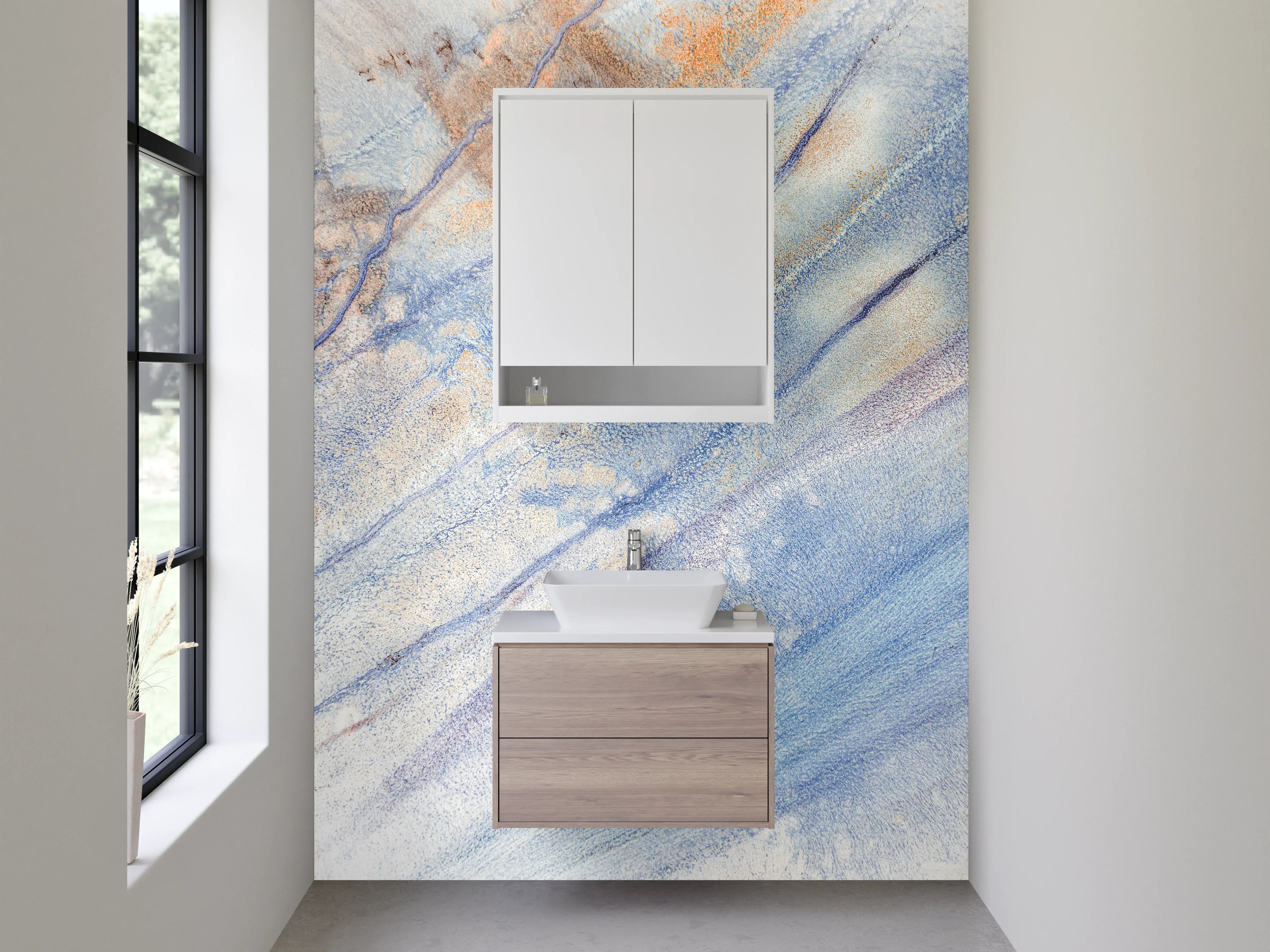 Waschbecken-Rückwand - Aquarell Marmor Effekt Blau Orange