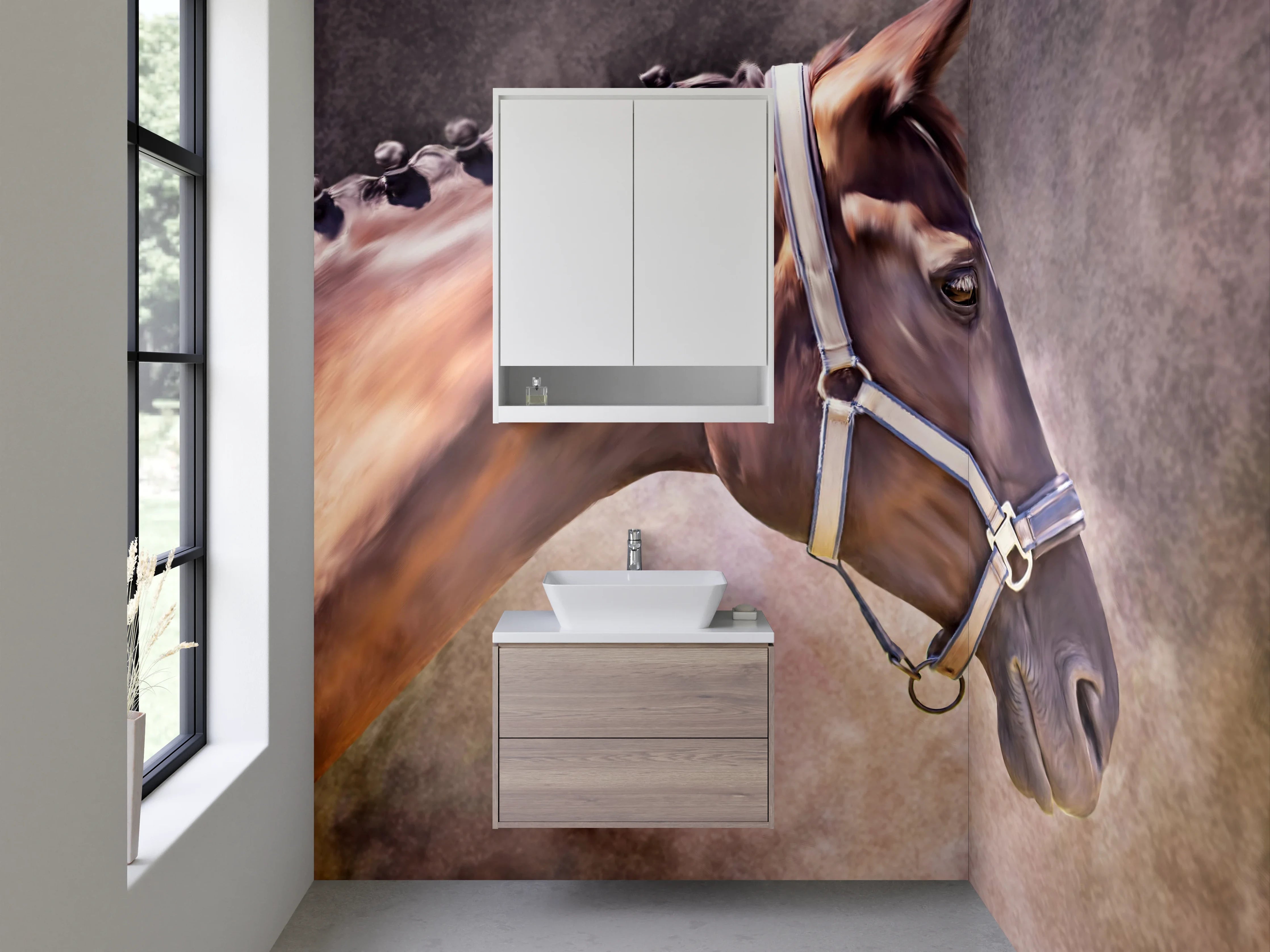 Waschbecken-Rückwand - Aquarell Pferd Profil Kunstmotiv