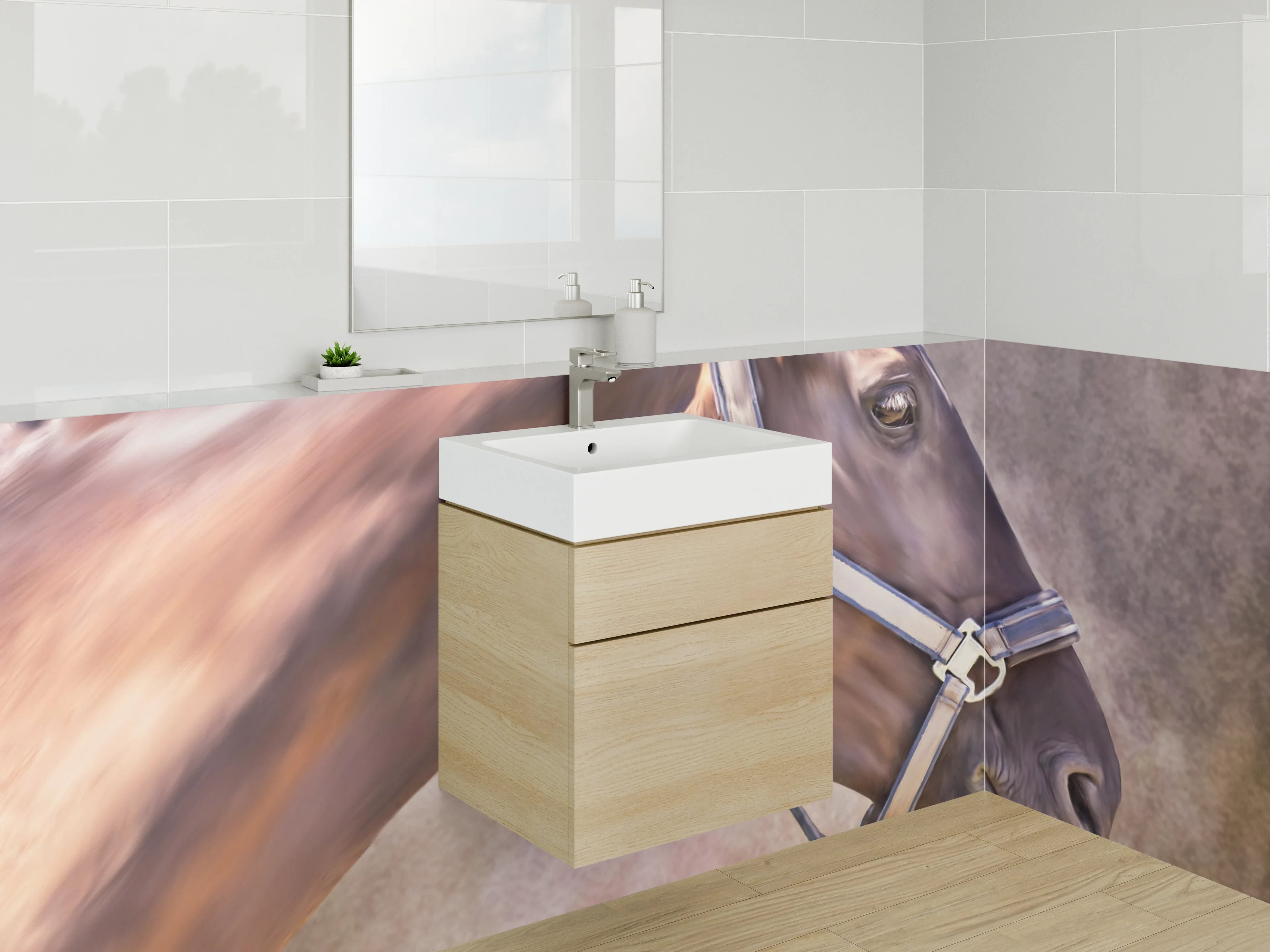 Waschbecken-Rückwand - Aquarell Pferd Profil Kunstmotiv