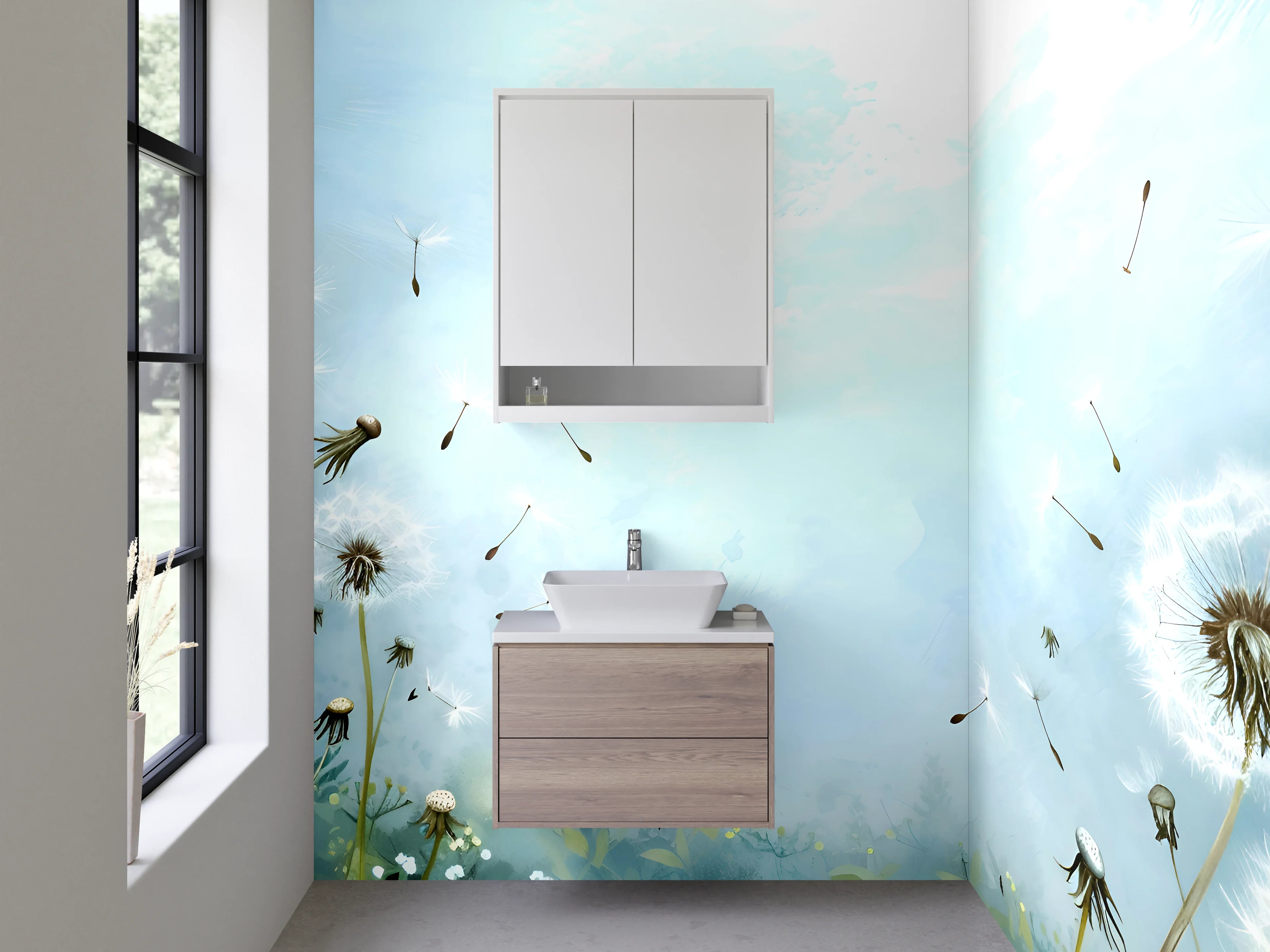 Waschbecken-Rückwand - Aquarell Pusteblumen Himmelblau