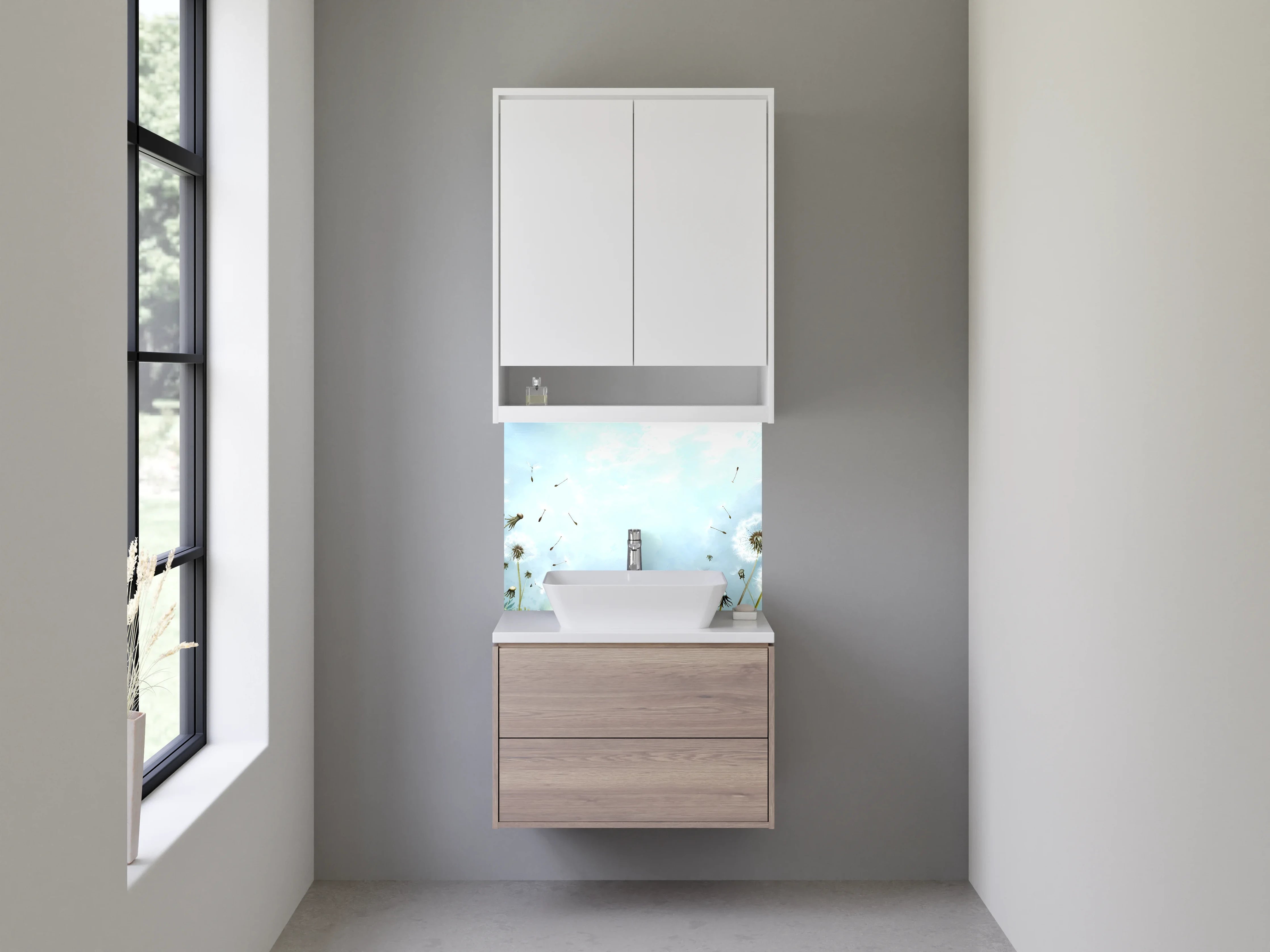 Waschbecken-Rückwand - Aquarell Pusteblumen Himmelblau