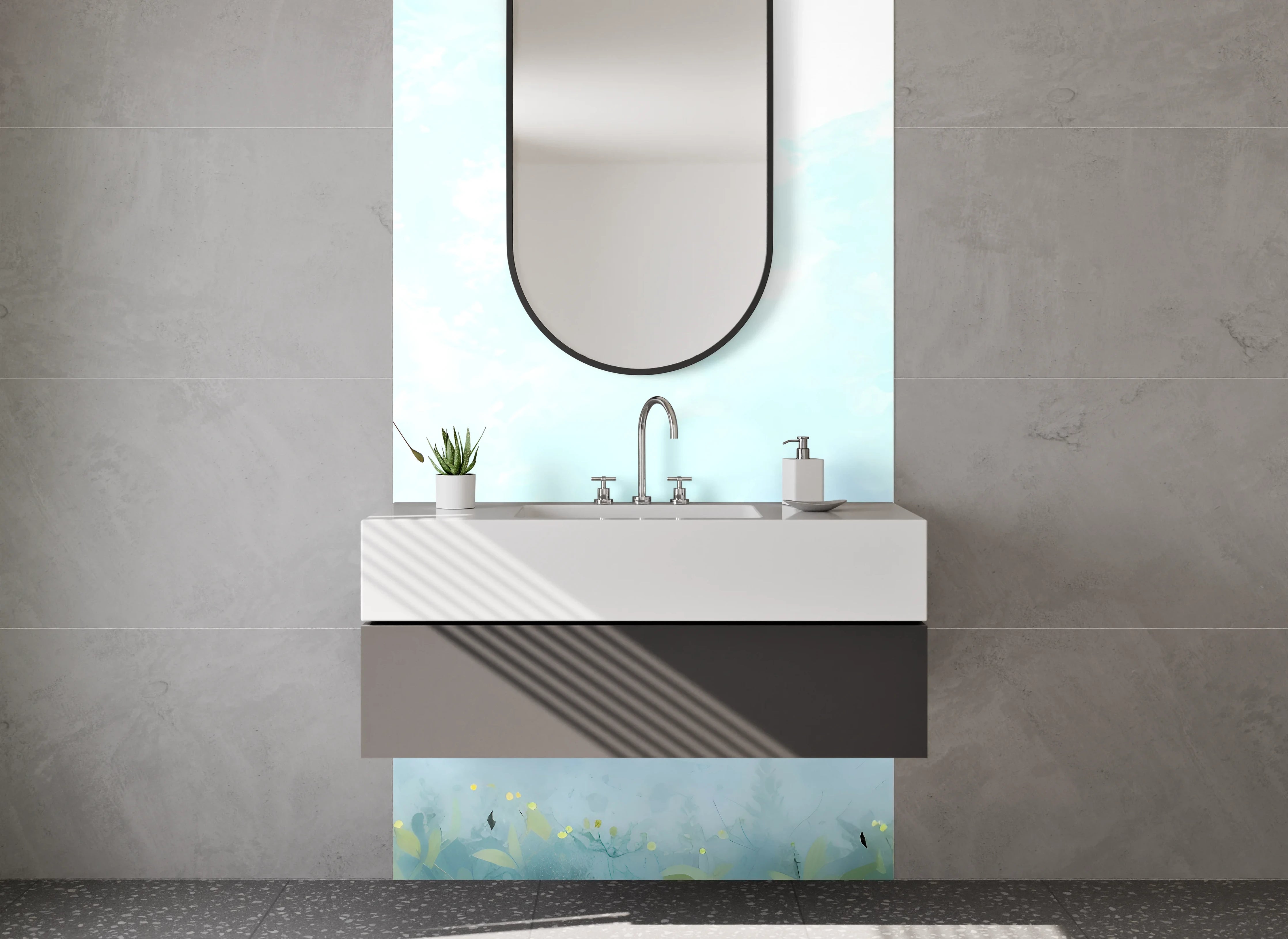 Waschbecken-Rückwand - Aquarell Pusteblumen Himmelblau