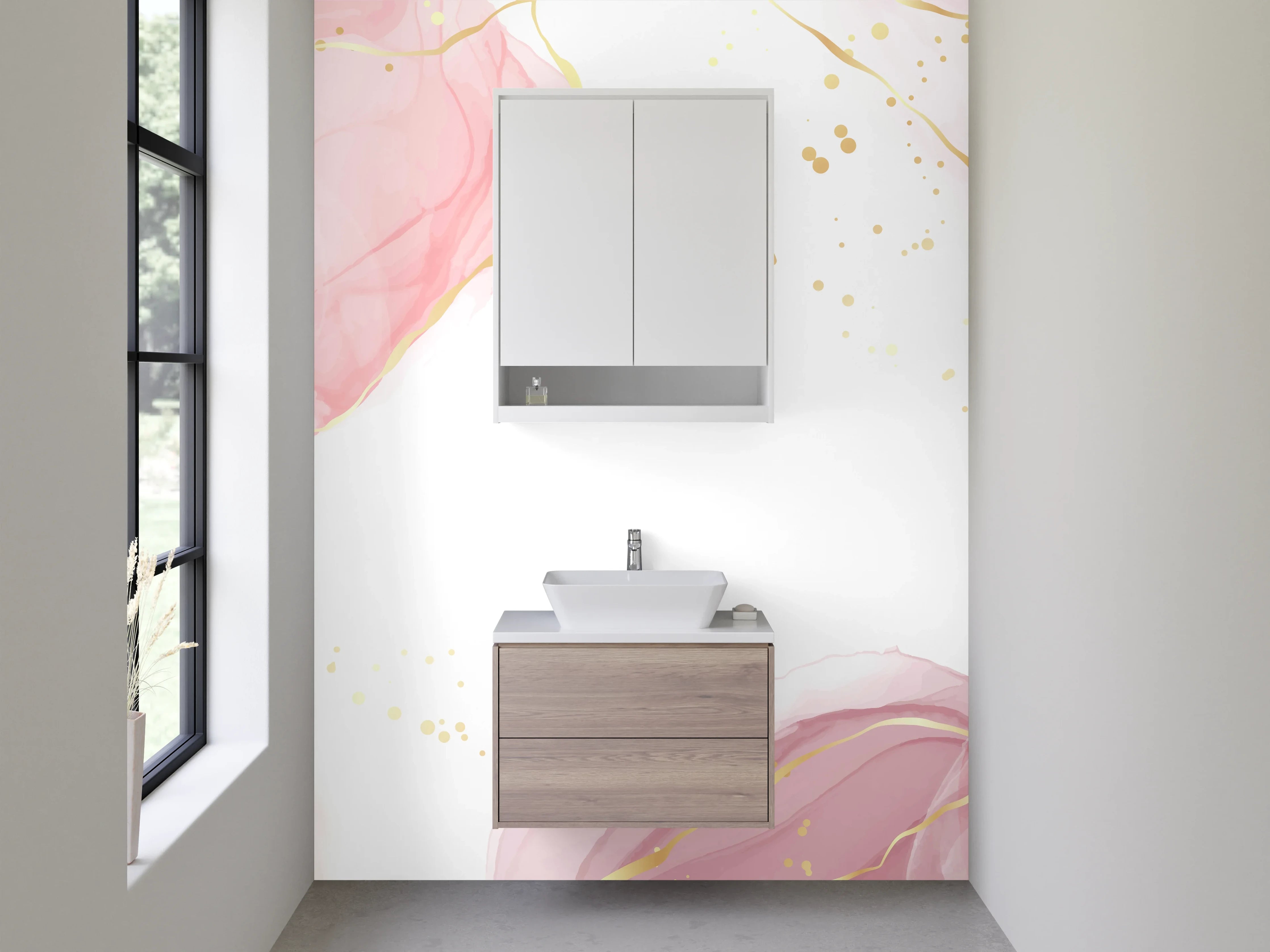 Waschbecken-Rückwand - Aquarell Rosa Gold Abstrakt Marmor