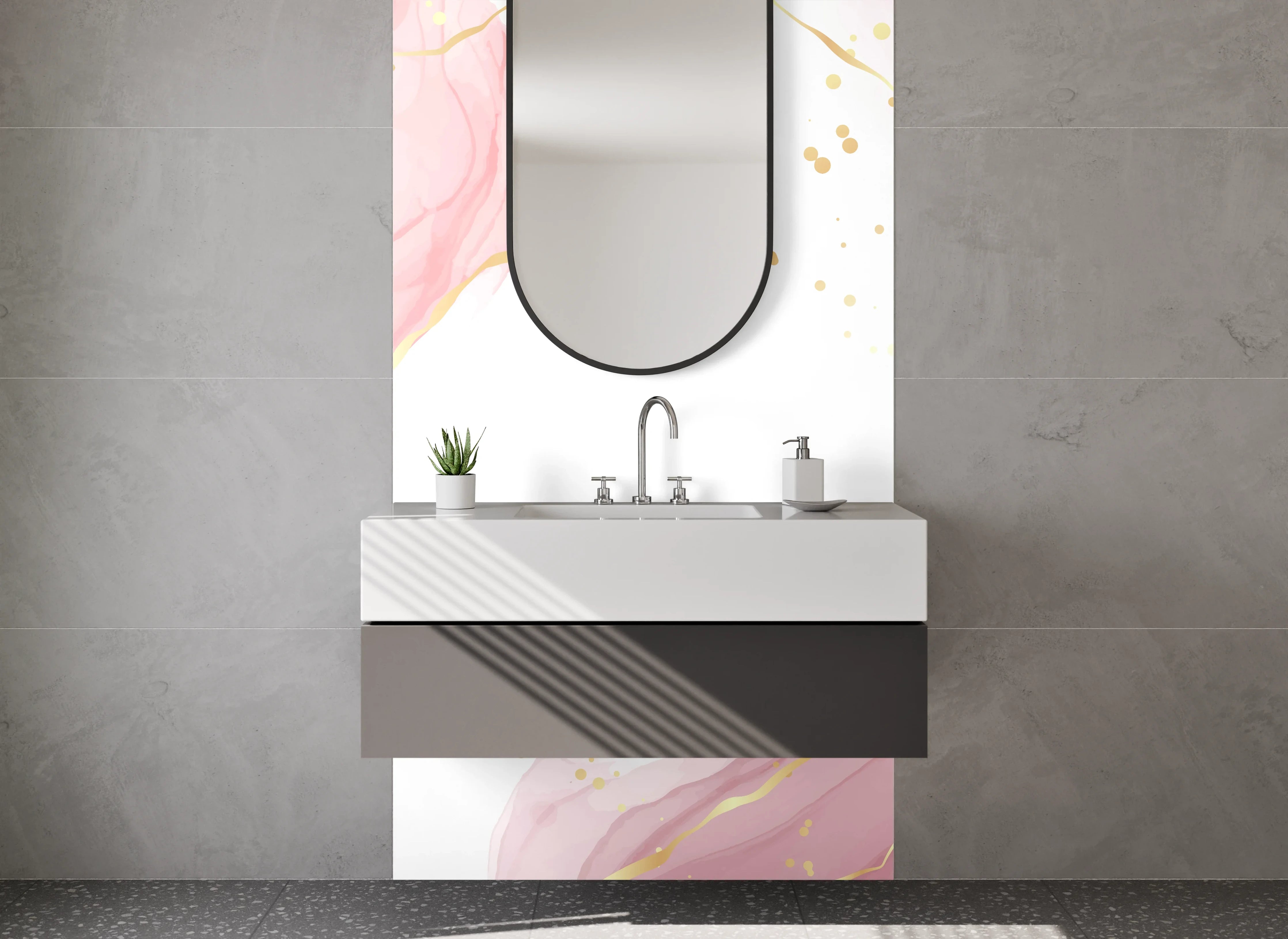 Waschbecken-Rückwand - Aquarell Rosa Gold Abstrakt Marmor