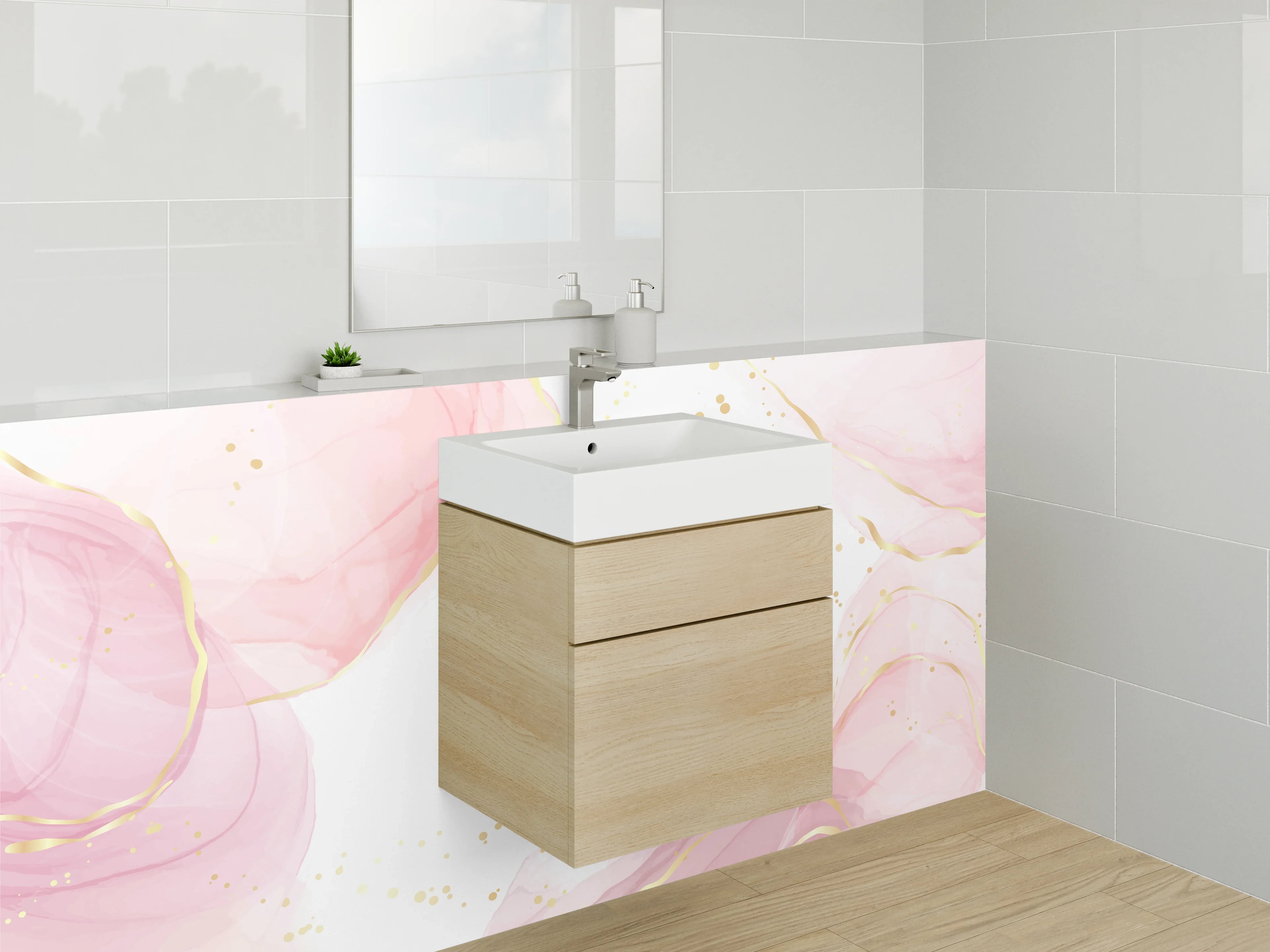 Waschbecken-Rückwand - Aquarell Rosa Gold Abstrakt Marmor