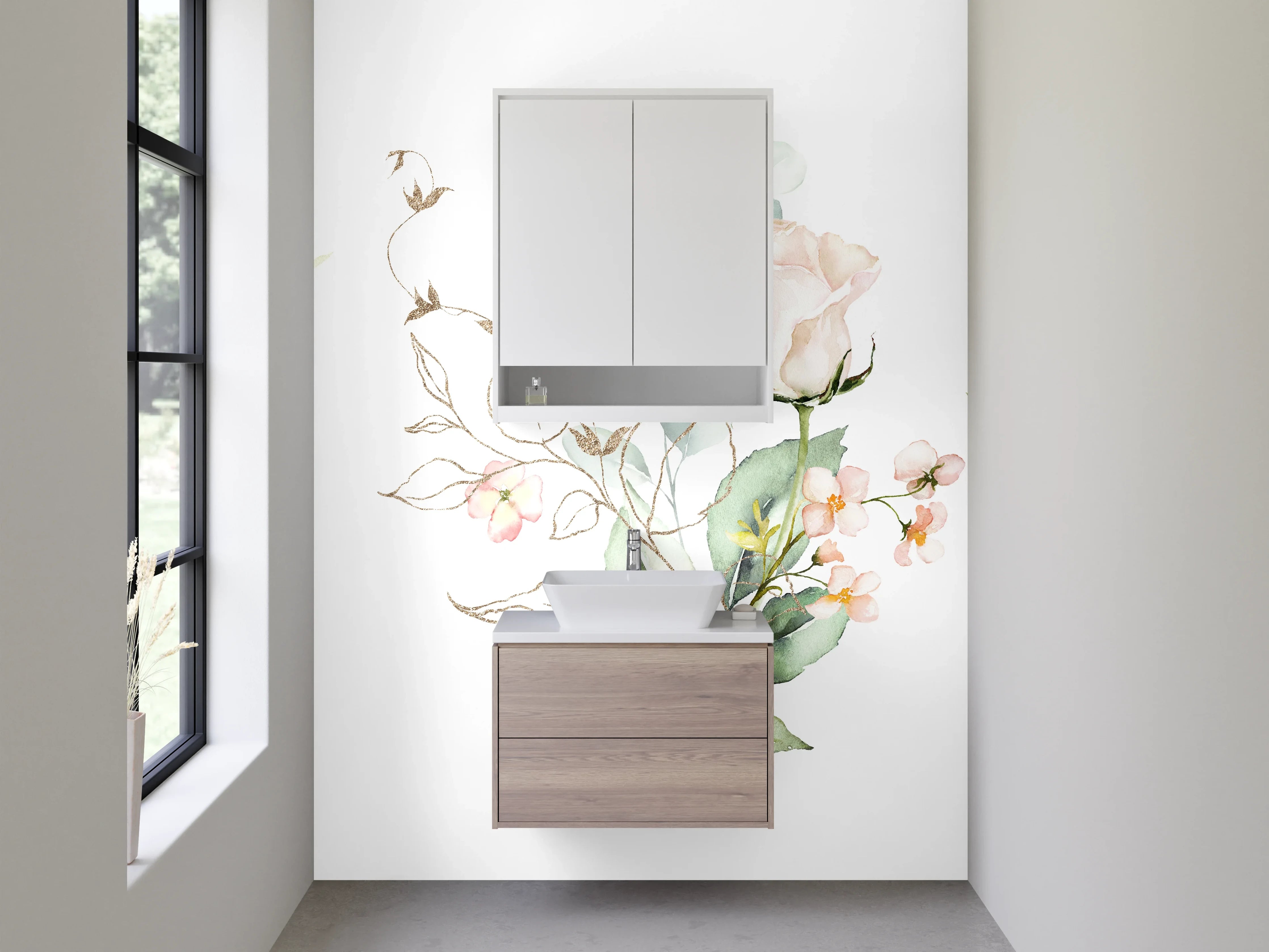 Waschbecken-Rückwand - Aquarell Rosen und Blumen Illustration