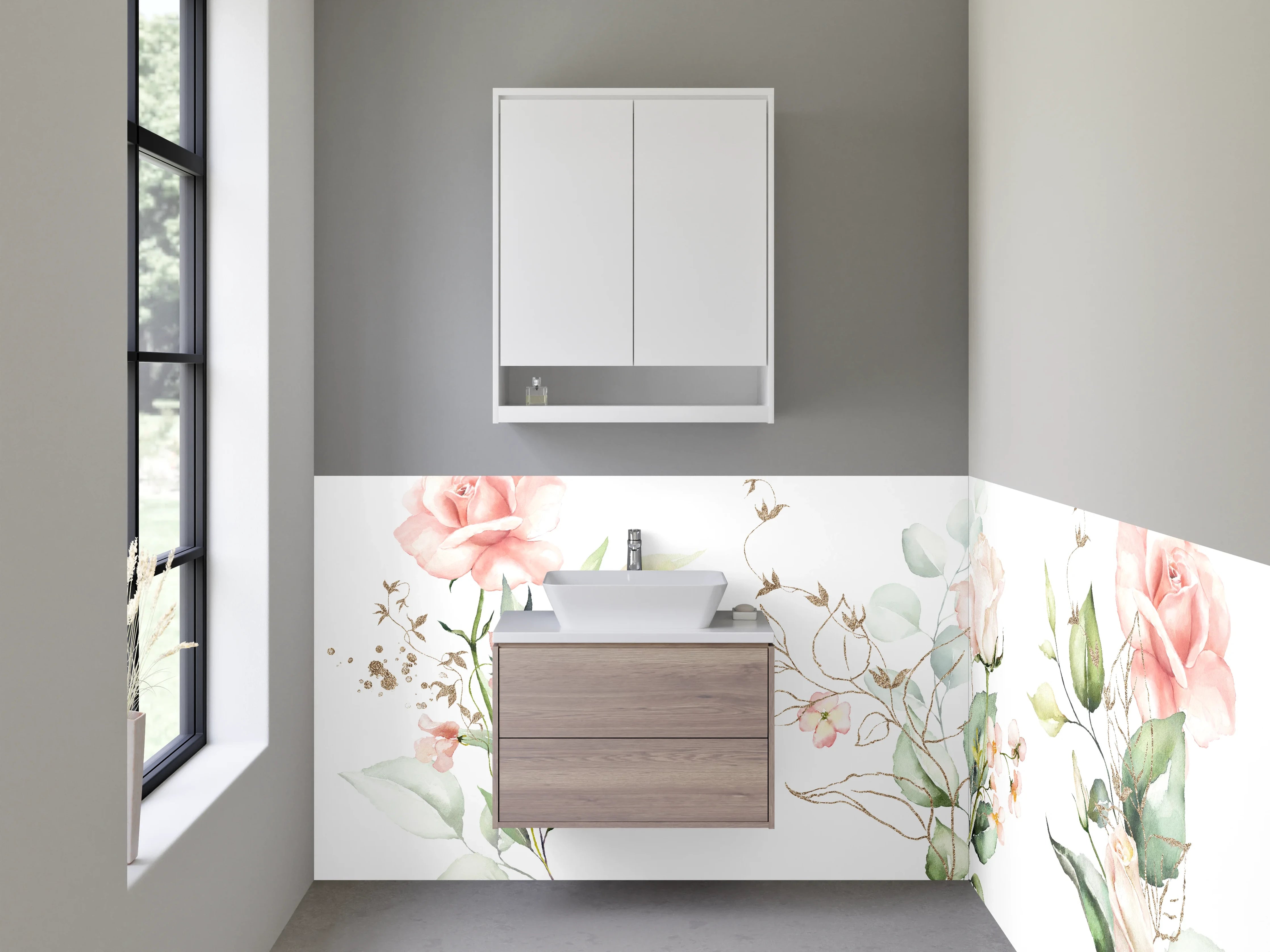 Waschbecken-Rückwand - Aquarell Rosen und Blumen Illustration