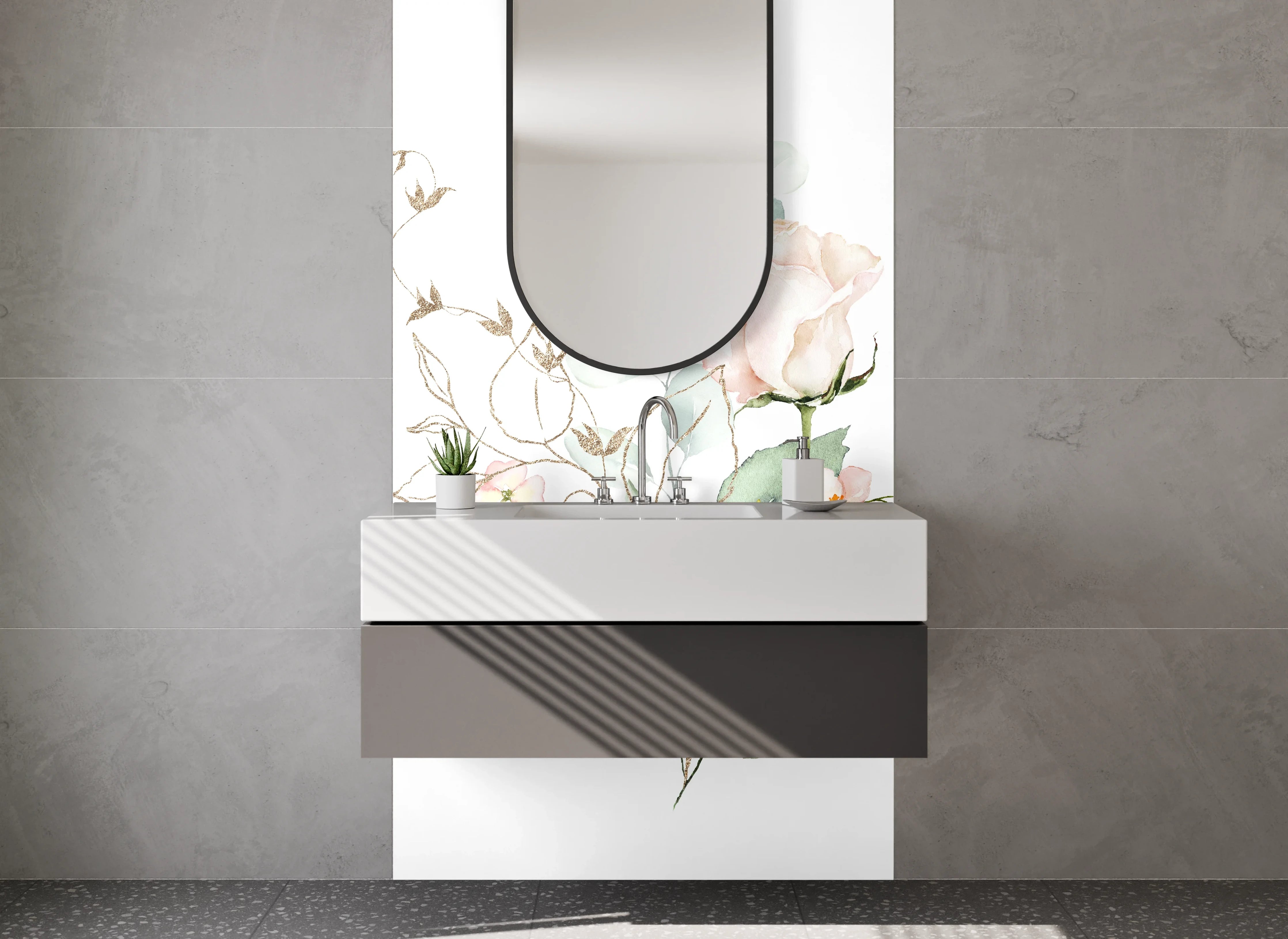 Waschbecken-Rückwand - Aquarell Rosen und Blumen Illustration