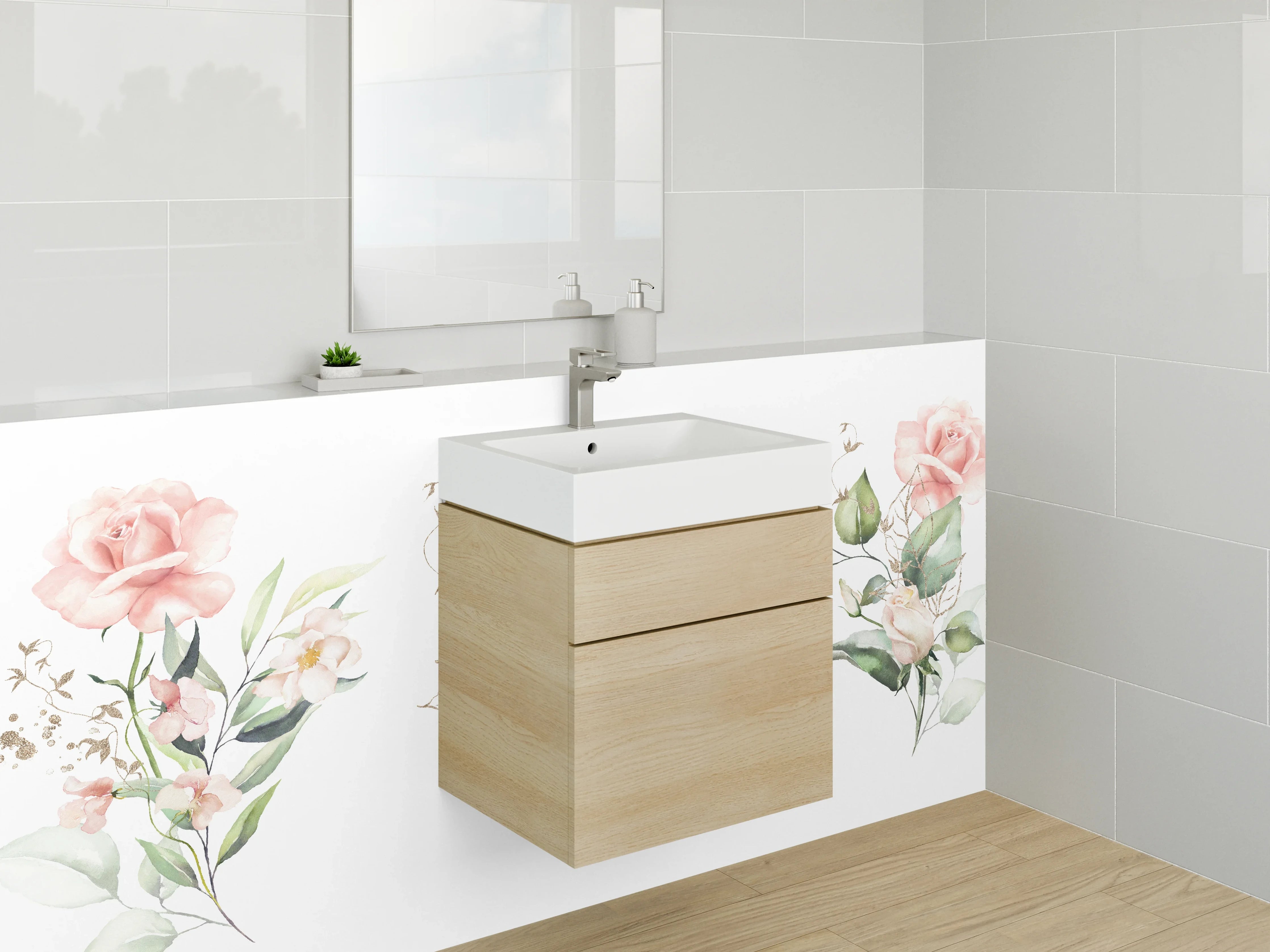 Waschbecken-Rückwand - Aquarell Rosen und Blumen Illustration