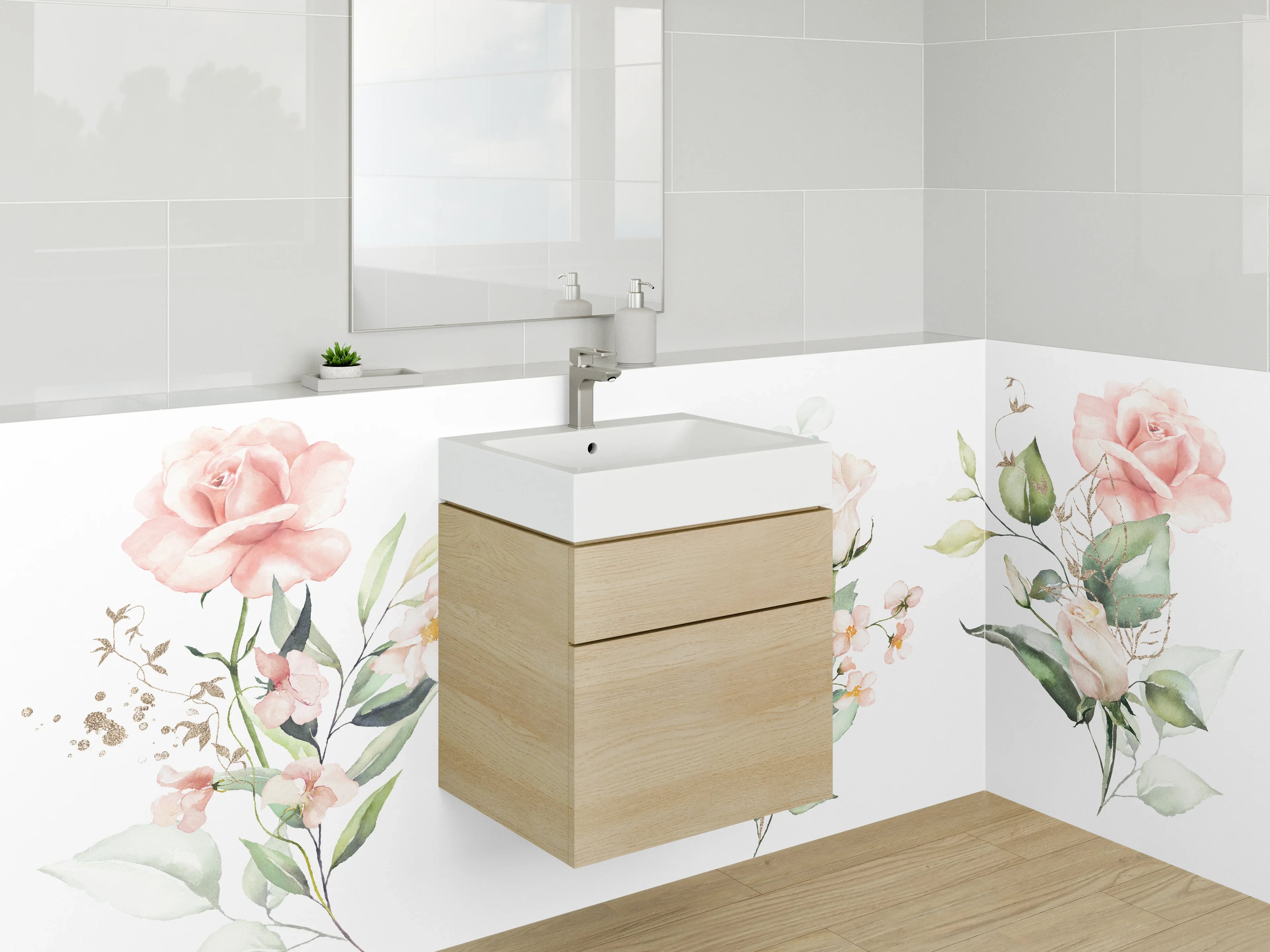 Waschbecken-Rückwand - Aquarell Rosen und Blumen Illustration