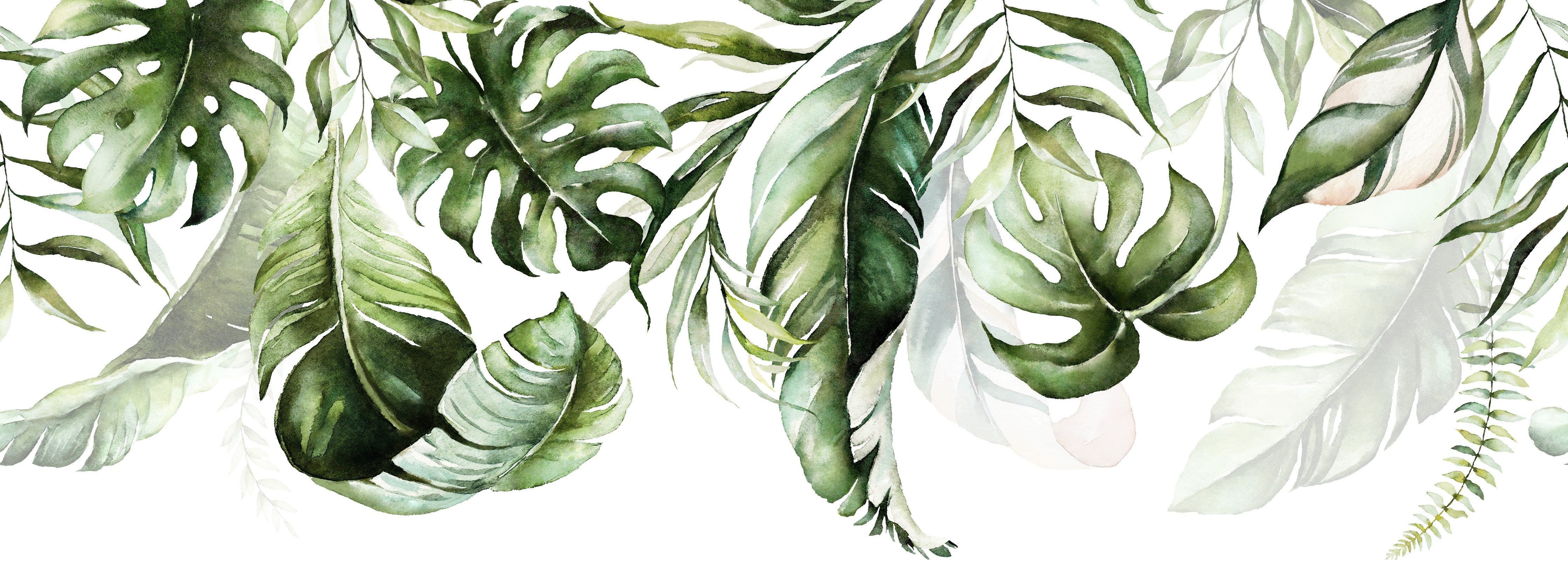 Waschbecken-Rückwand-Aquarell Tropische Blätter Grün Weiß