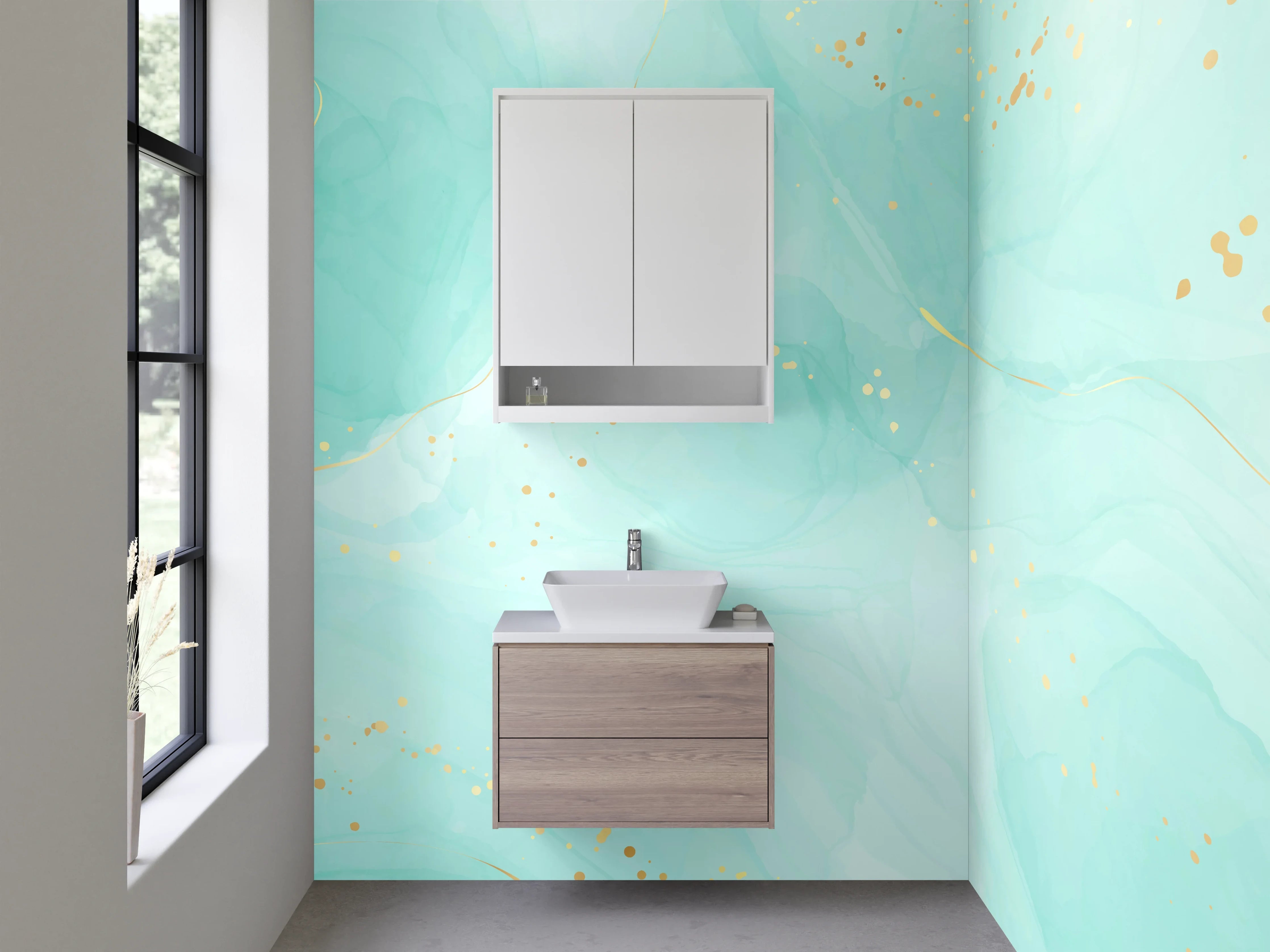Waschbecken-Rückwand - Aquarell Türkis Gold Abstrakt Design