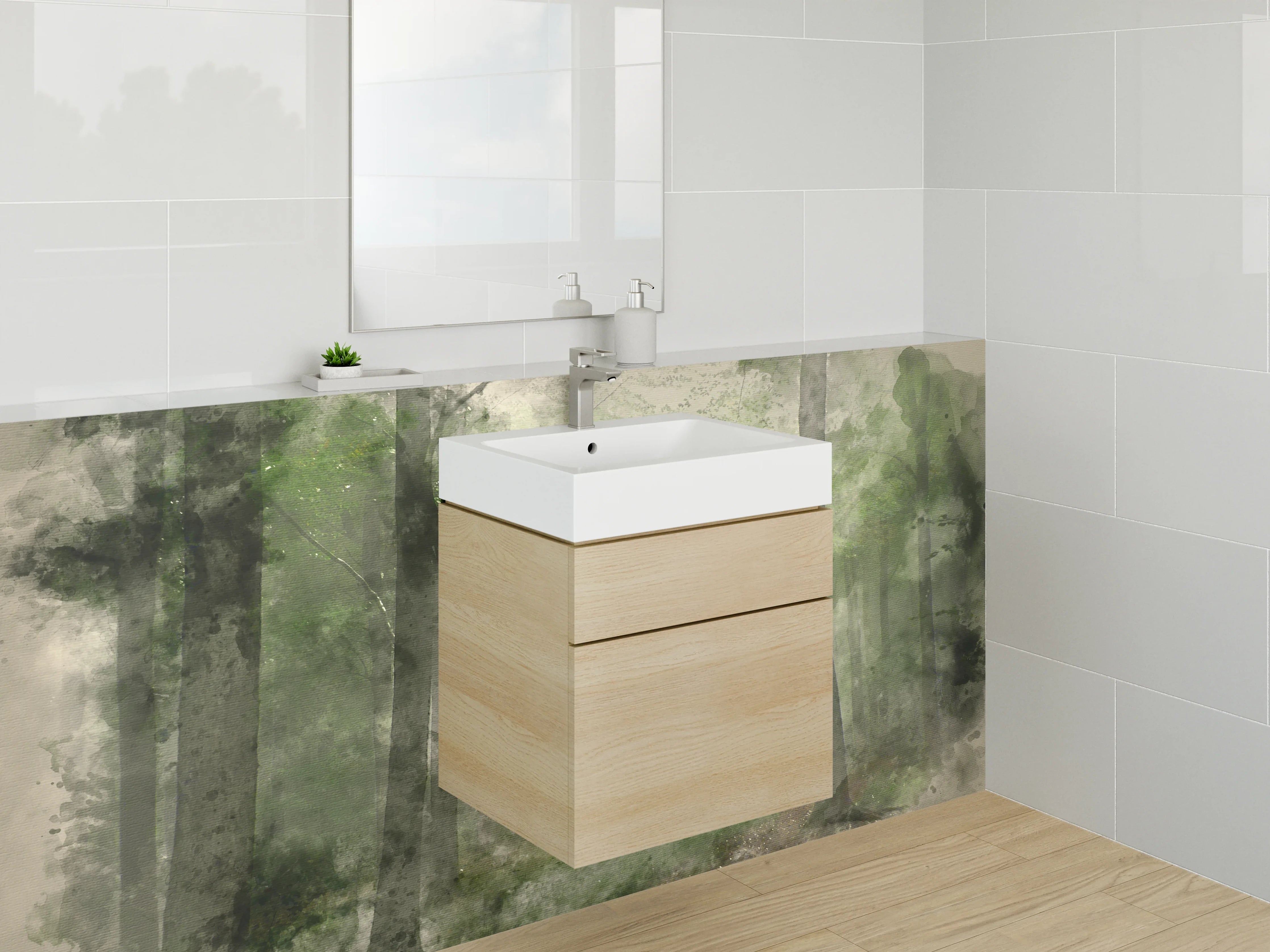 Waschbecken-Rückwand - Aquarell Wald Landschaft Poster