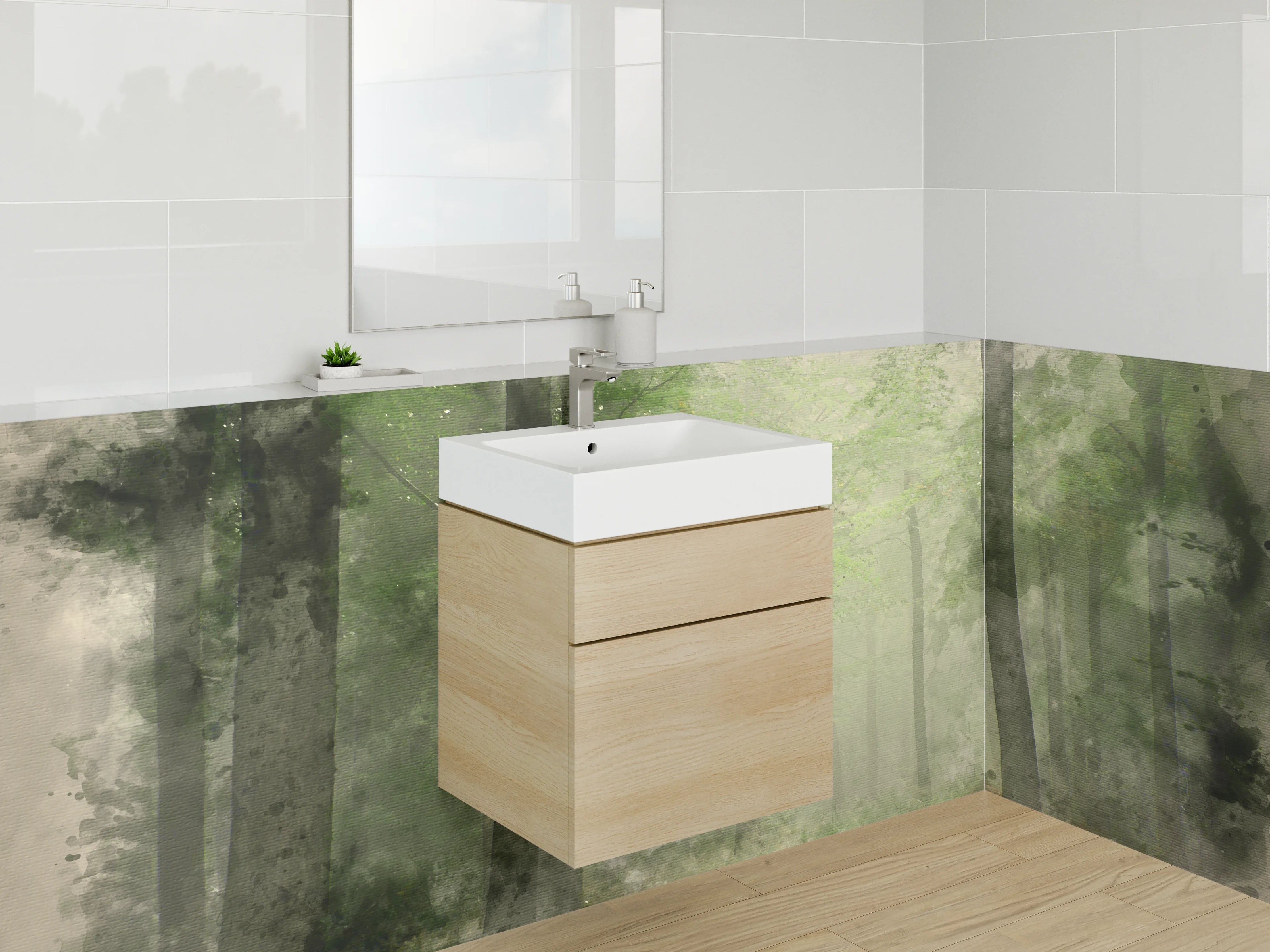 Waschbecken-Rückwand - Aquarell Wald Landschaft Poster