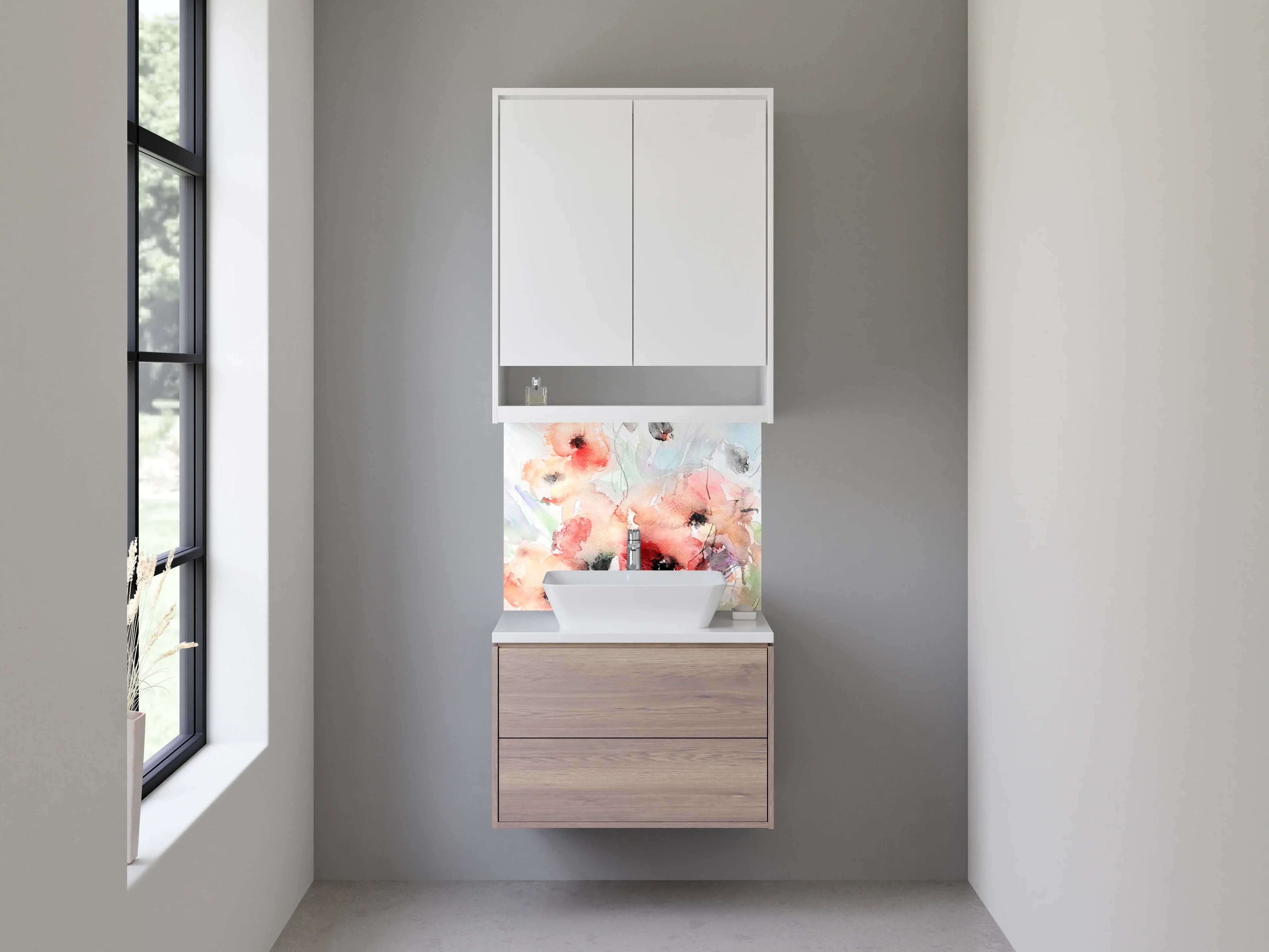 Waschbecken-Rückwand - Aquarellartige Blumenmalerei in zarten Farbtönen