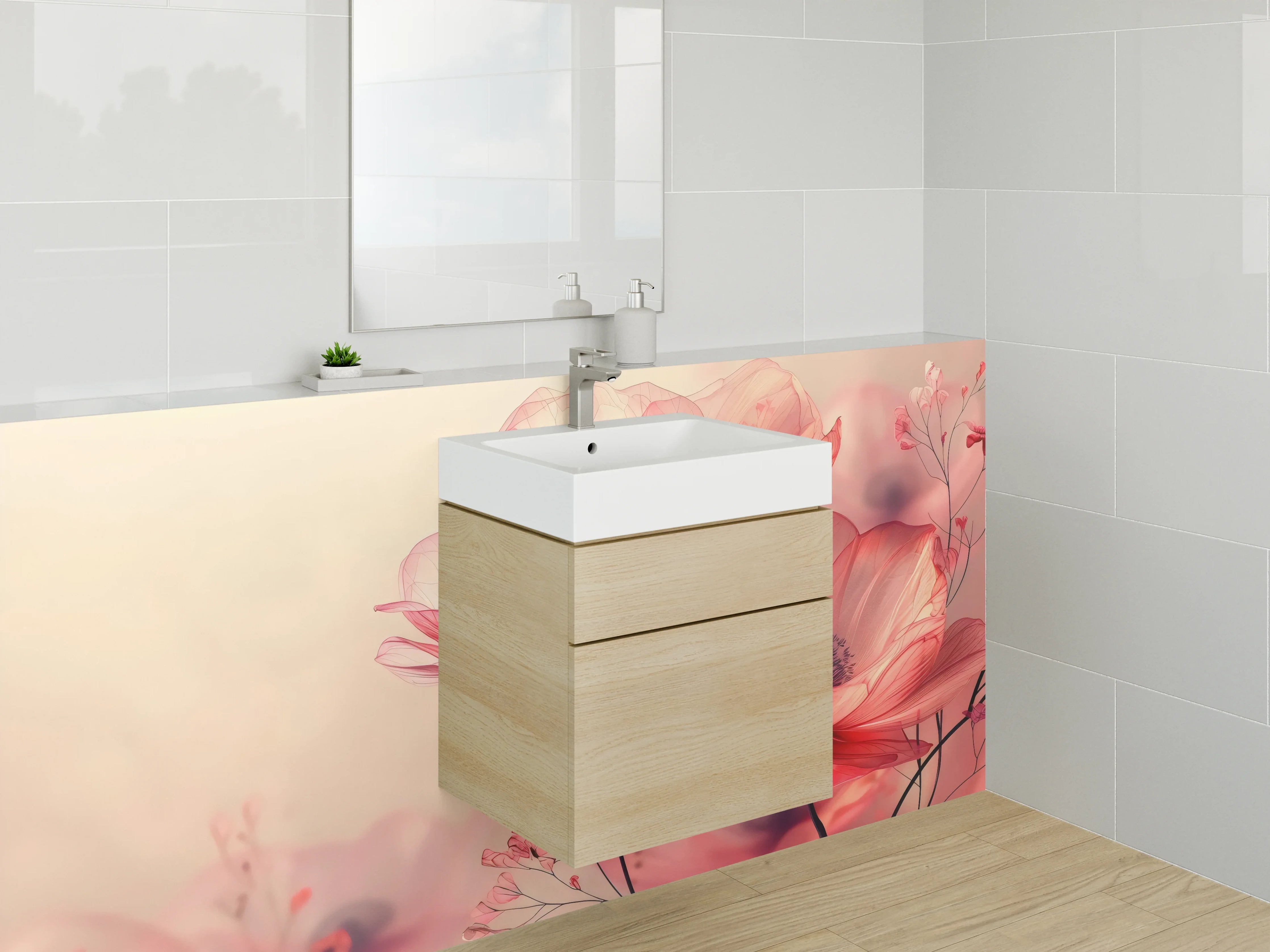 Waschbecken-Rückwand - Aquarellrote Traum-Mohnblumen