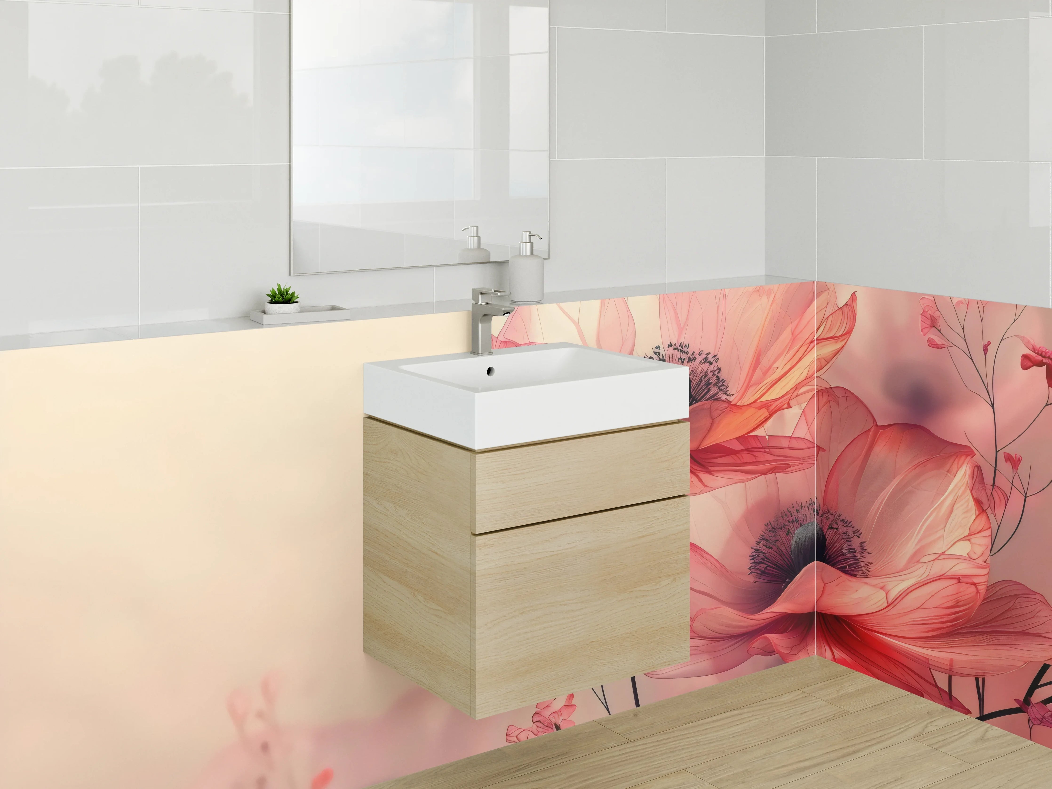 Waschbecken-Rückwand - Aquarellrote Traum-Mohnblumen