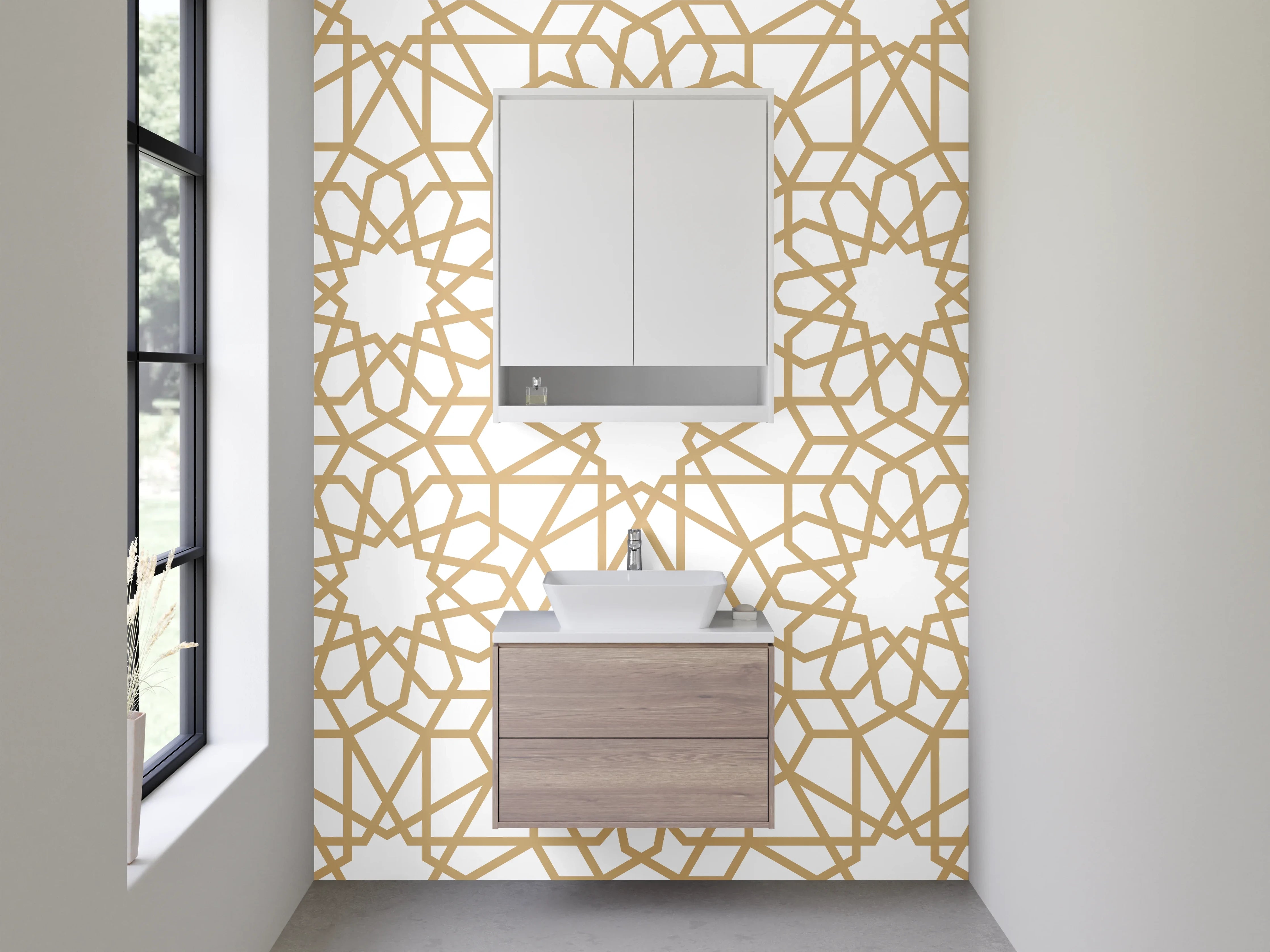 Waschbecken-Rückwand - Arabisches Mosaik Muster Beigegold