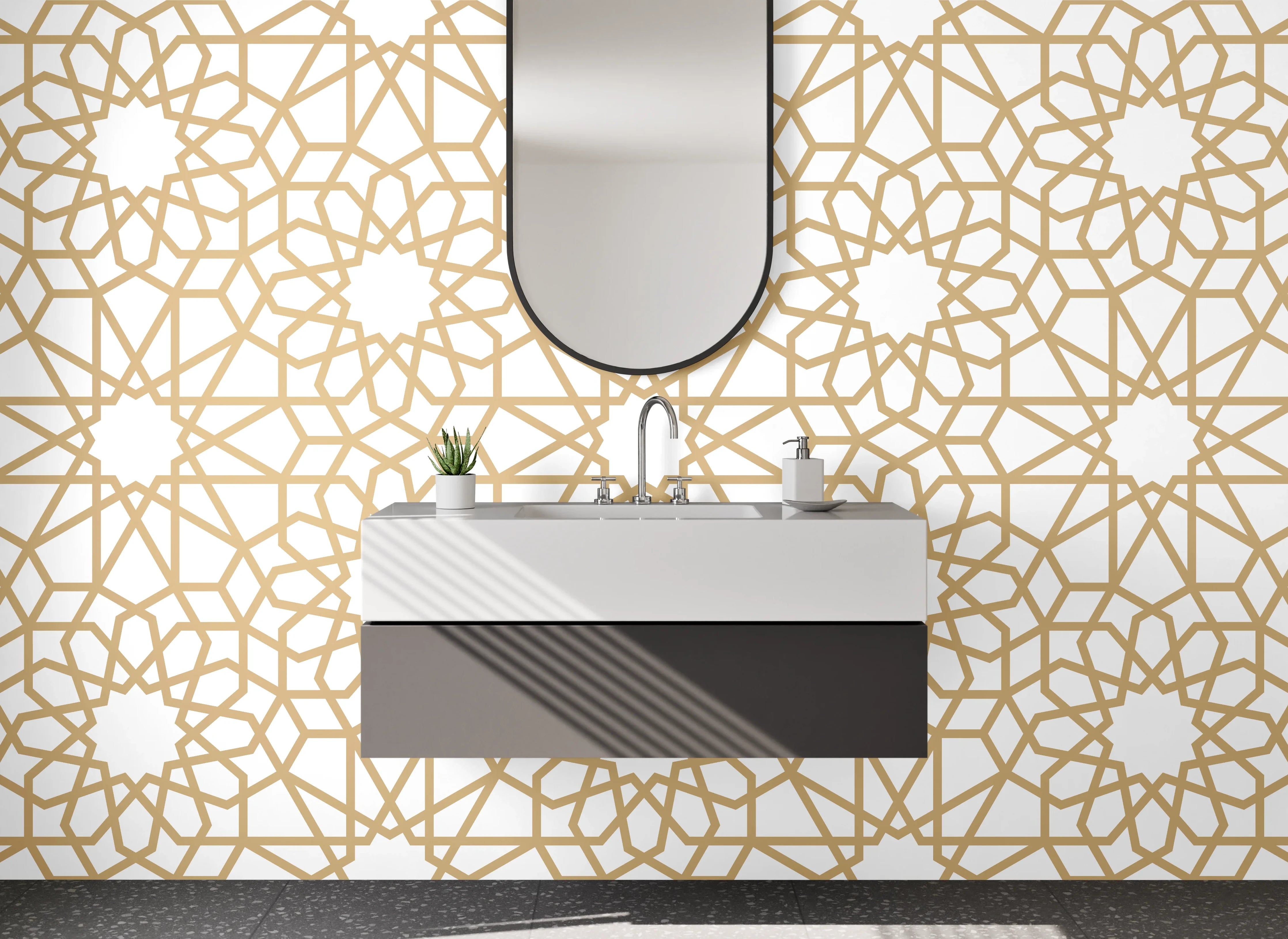 Waschbecken-Rückwand - Arabisches Mosaik Muster Beigegold