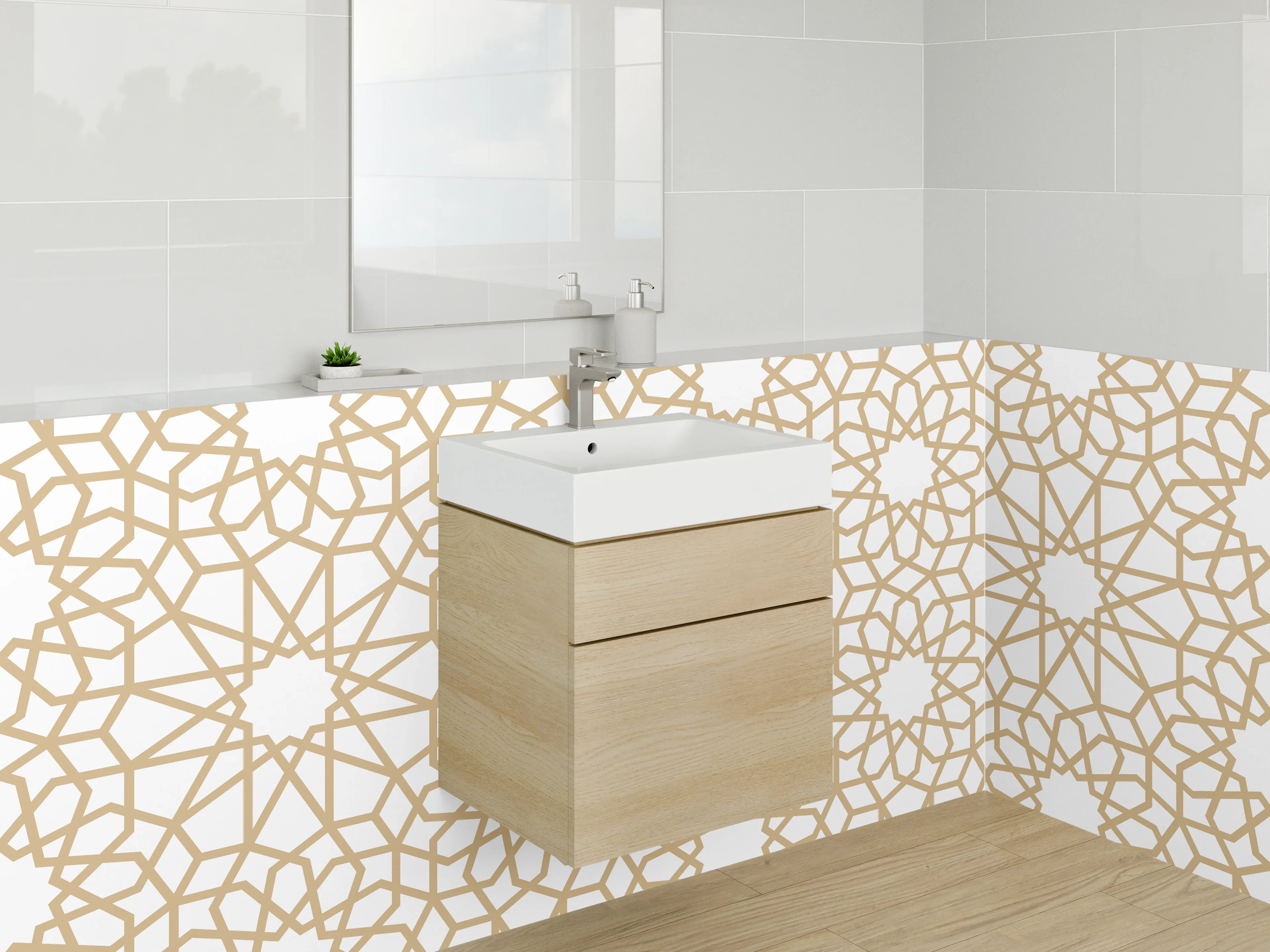 Waschbecken-Rückwand - Arabisches Mosaik Muster Beigegold