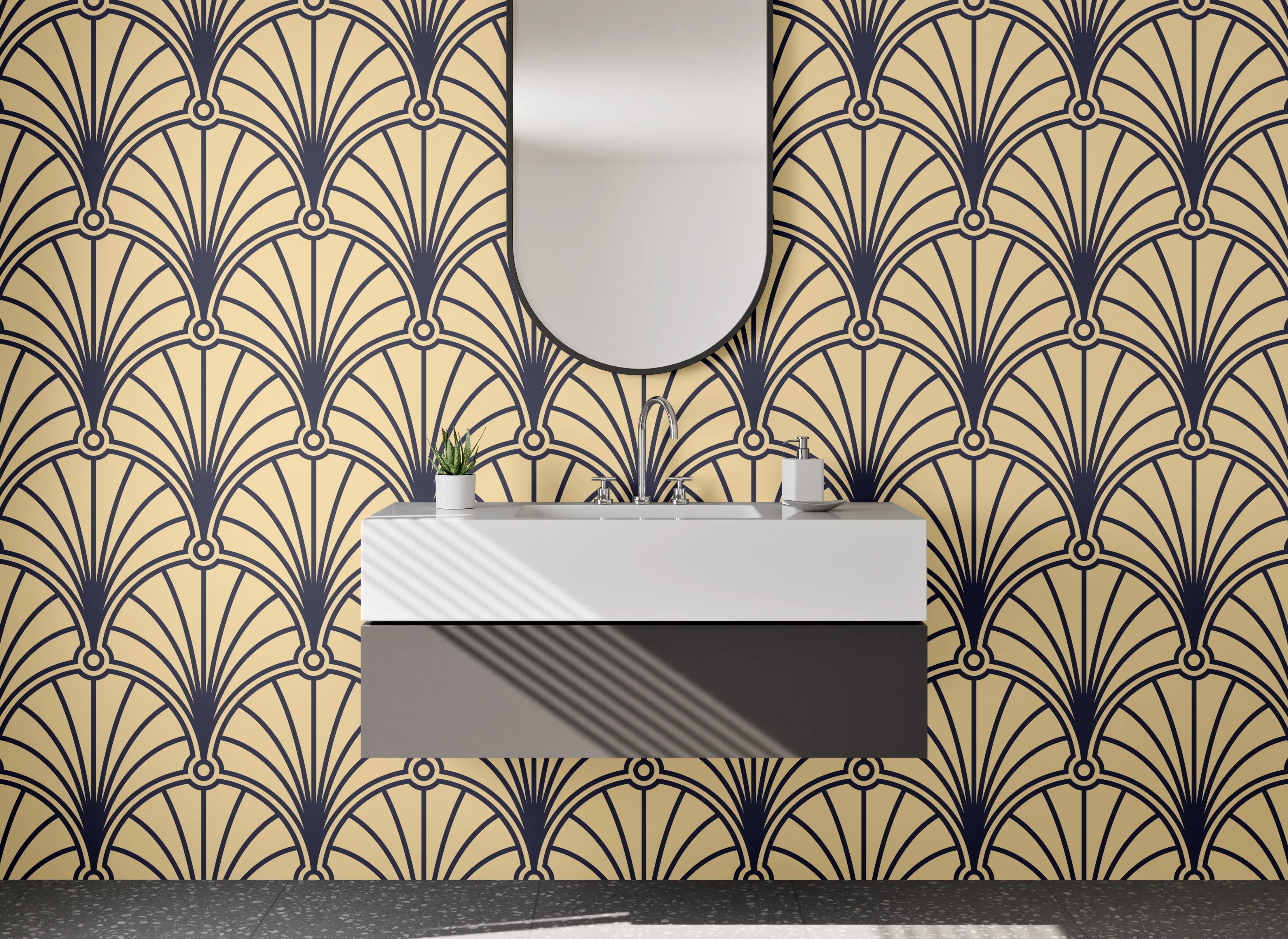 Waschbecken-Rückwand - Art Deco Fächer Muster Retro Tapete