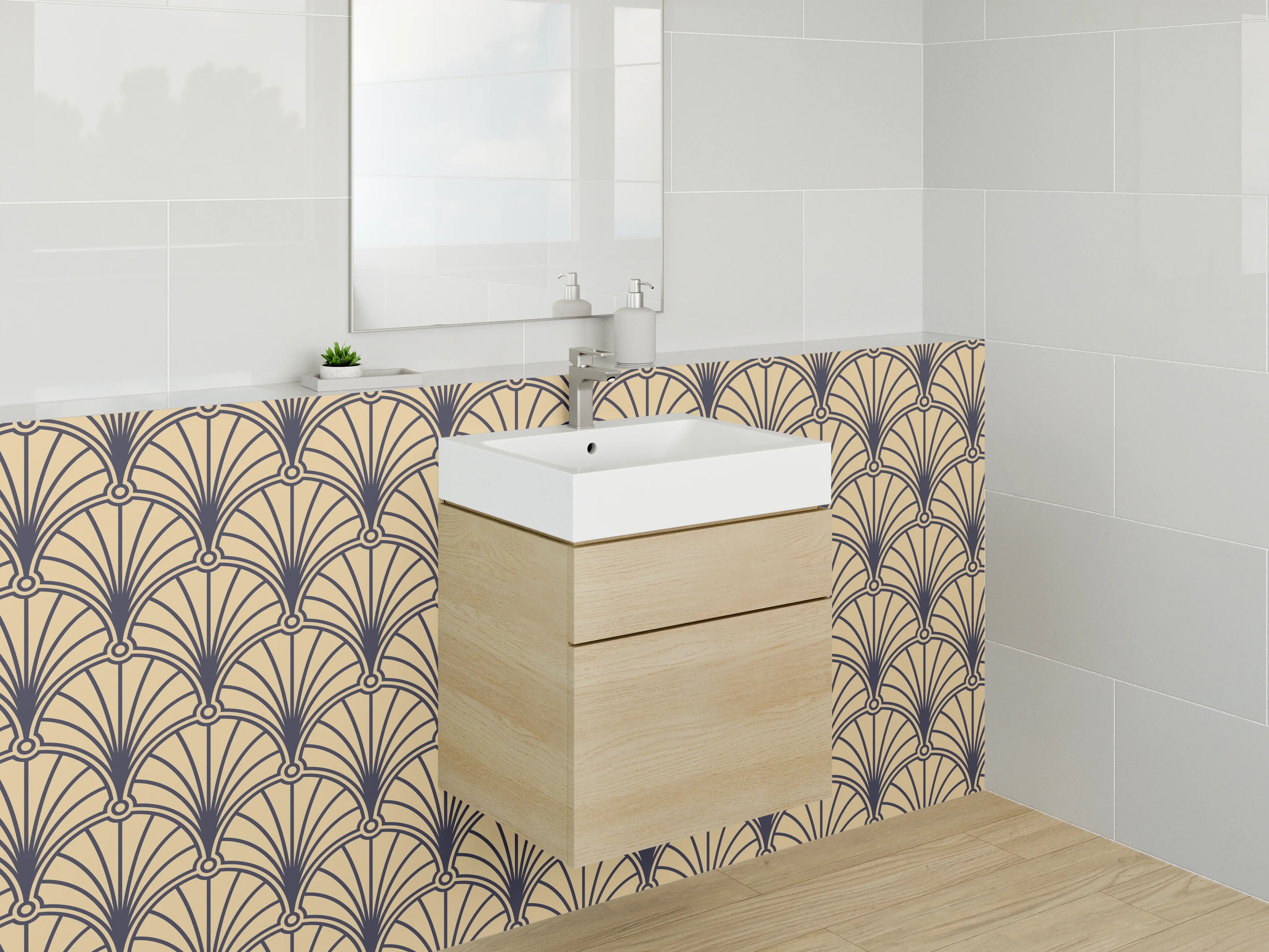 Waschbecken-Rückwand - Art Deco Fächer Muster Retro Tapete