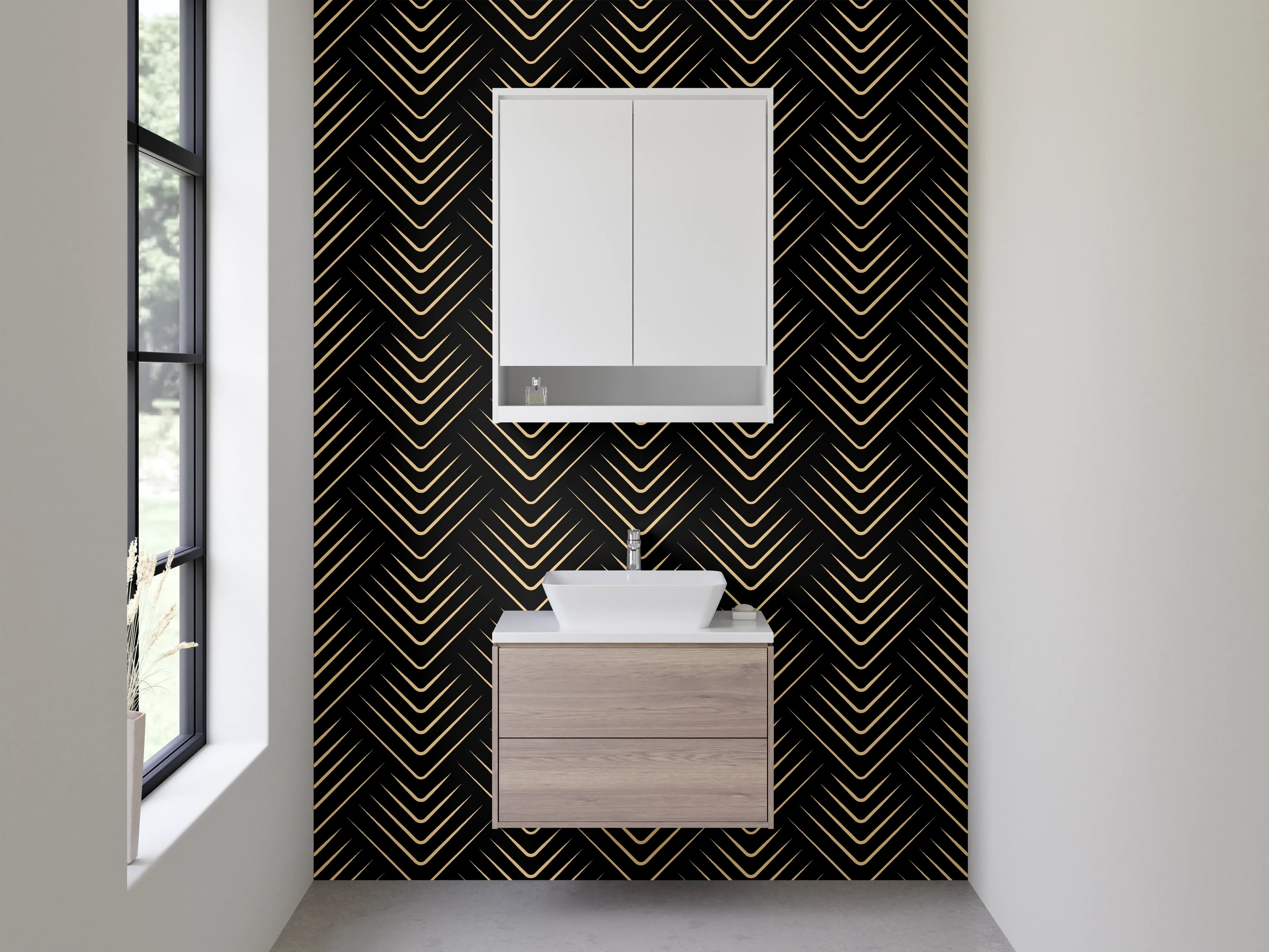 Waschbecken-Rückwand - Art Deco Muster Gold Schwarz