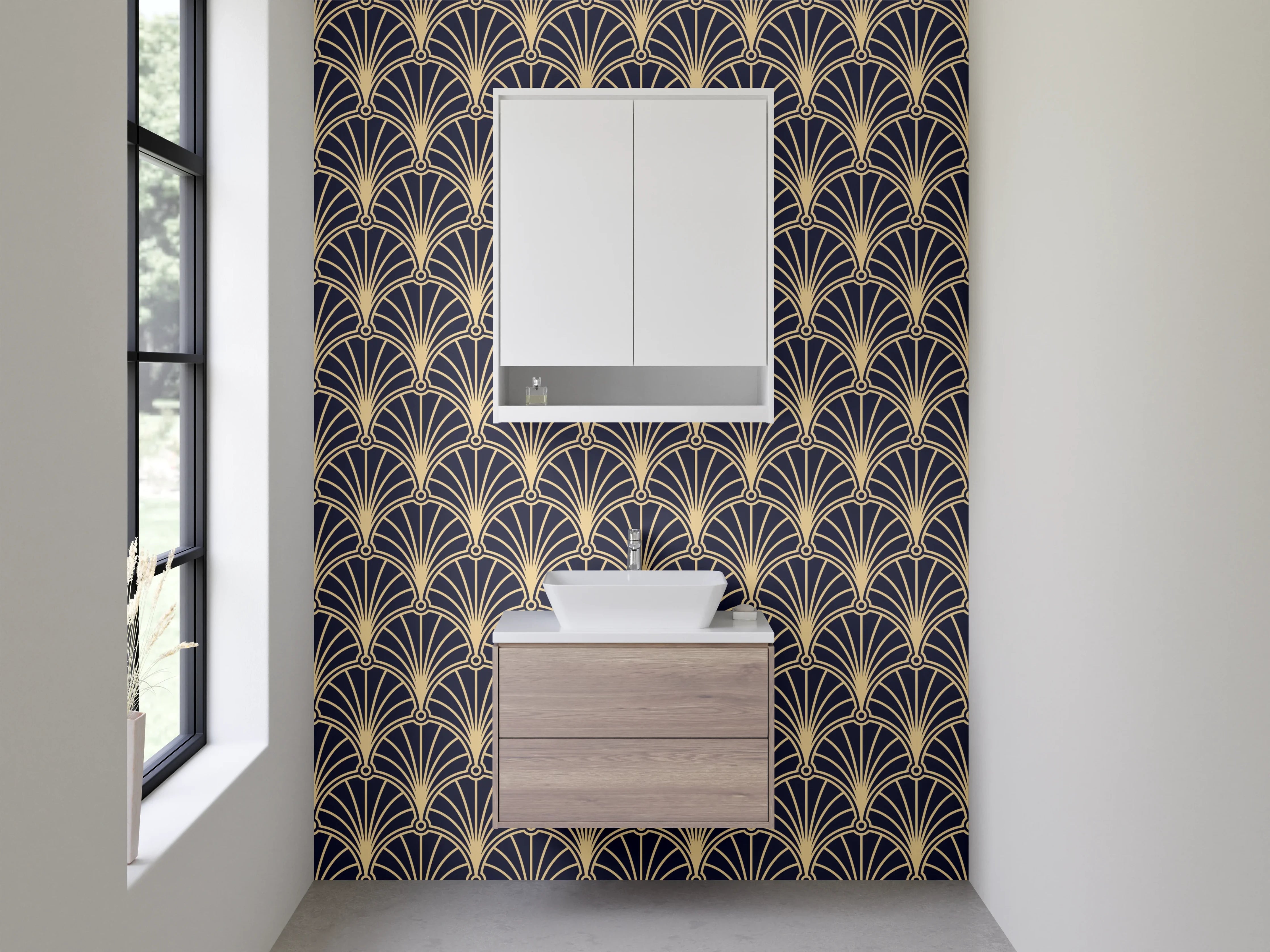 Waschbecken-Rückwand - Art Deco Muster Retro Blau Beige