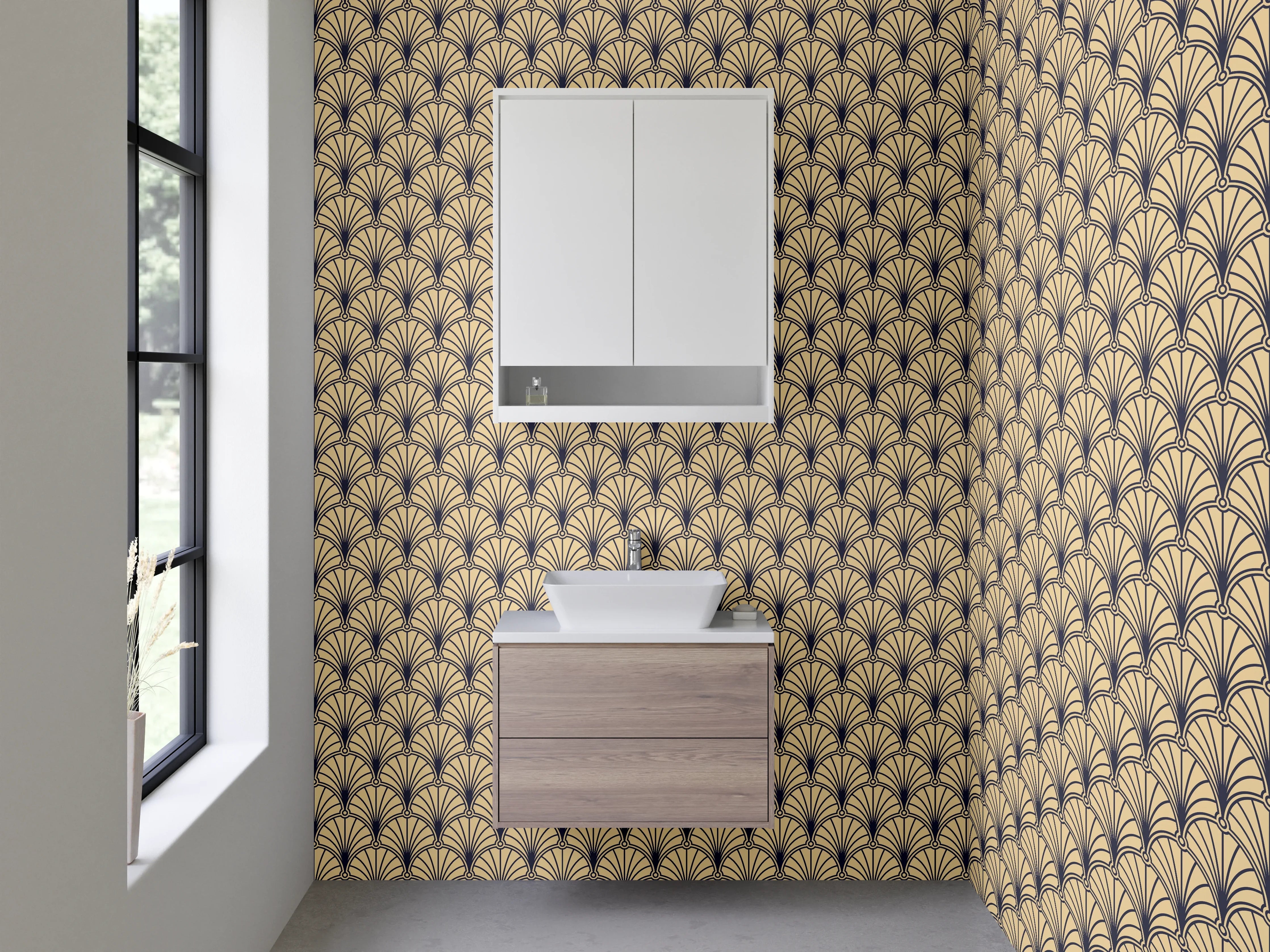 Waschbecken-Rückwand - Art déco Muster beige braun Wanddeko